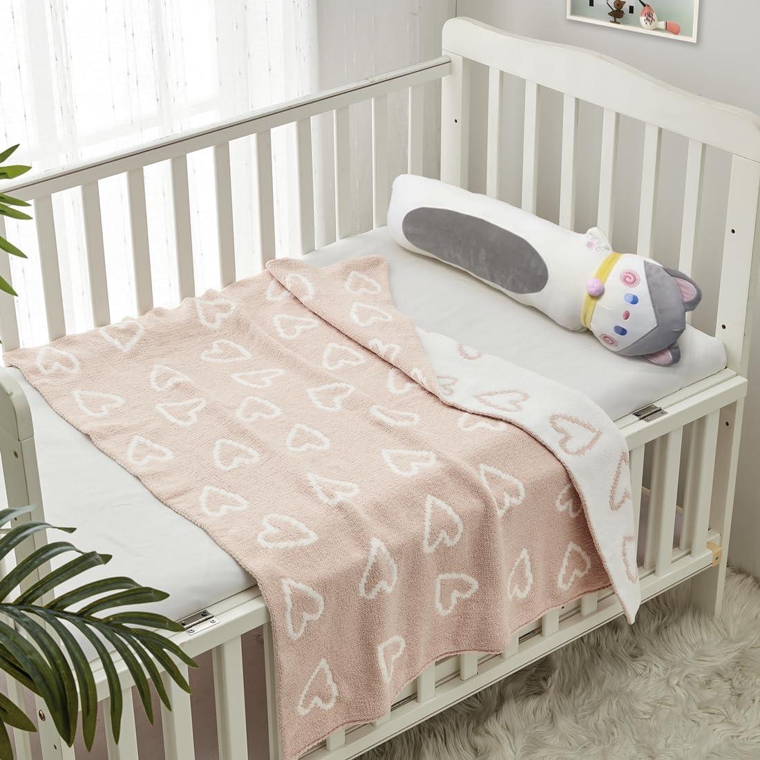 Manta Chenille Suave CREVENT 101.6x76.2cm Corazón Rosa