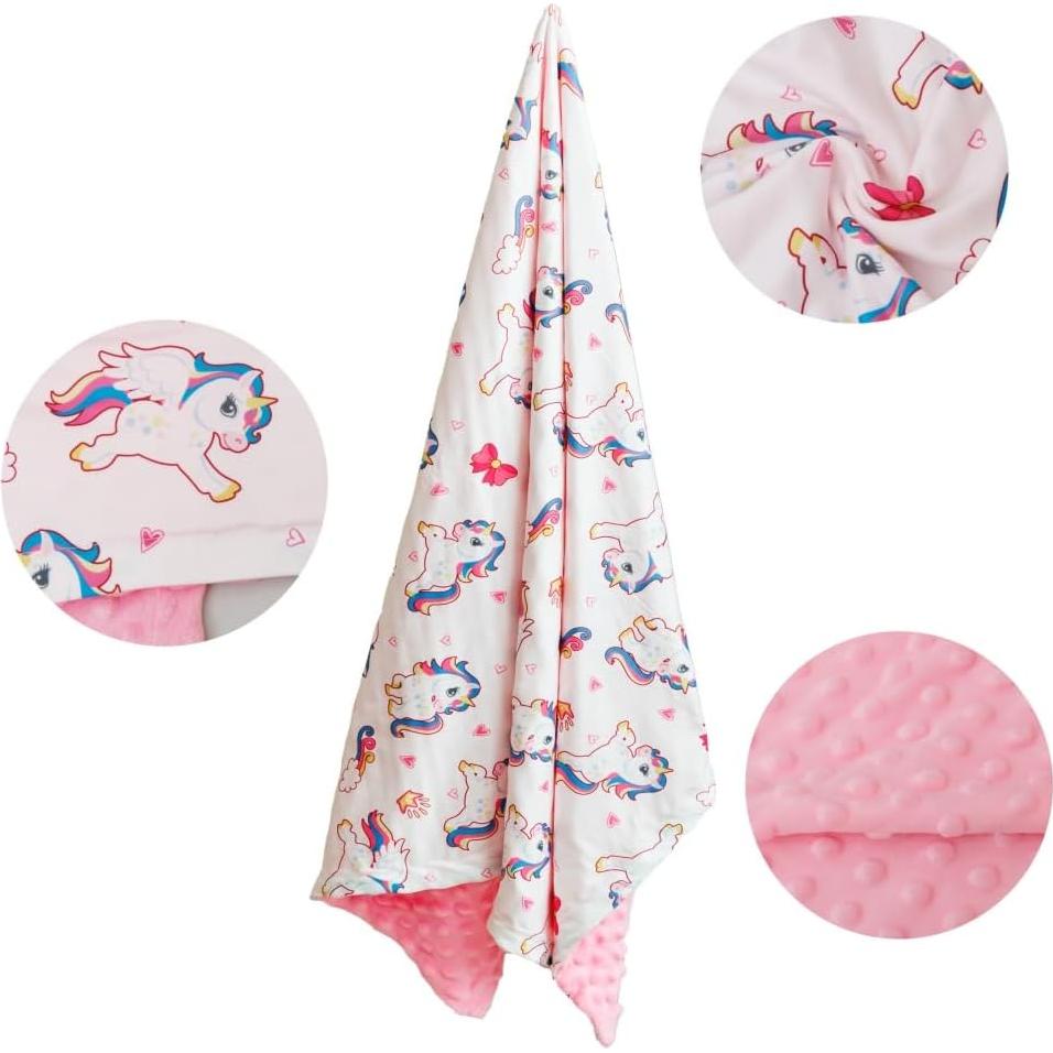 Manta de Bebé Niña FIGEPO Doble Capa Suave 76x102 cm Unicornio