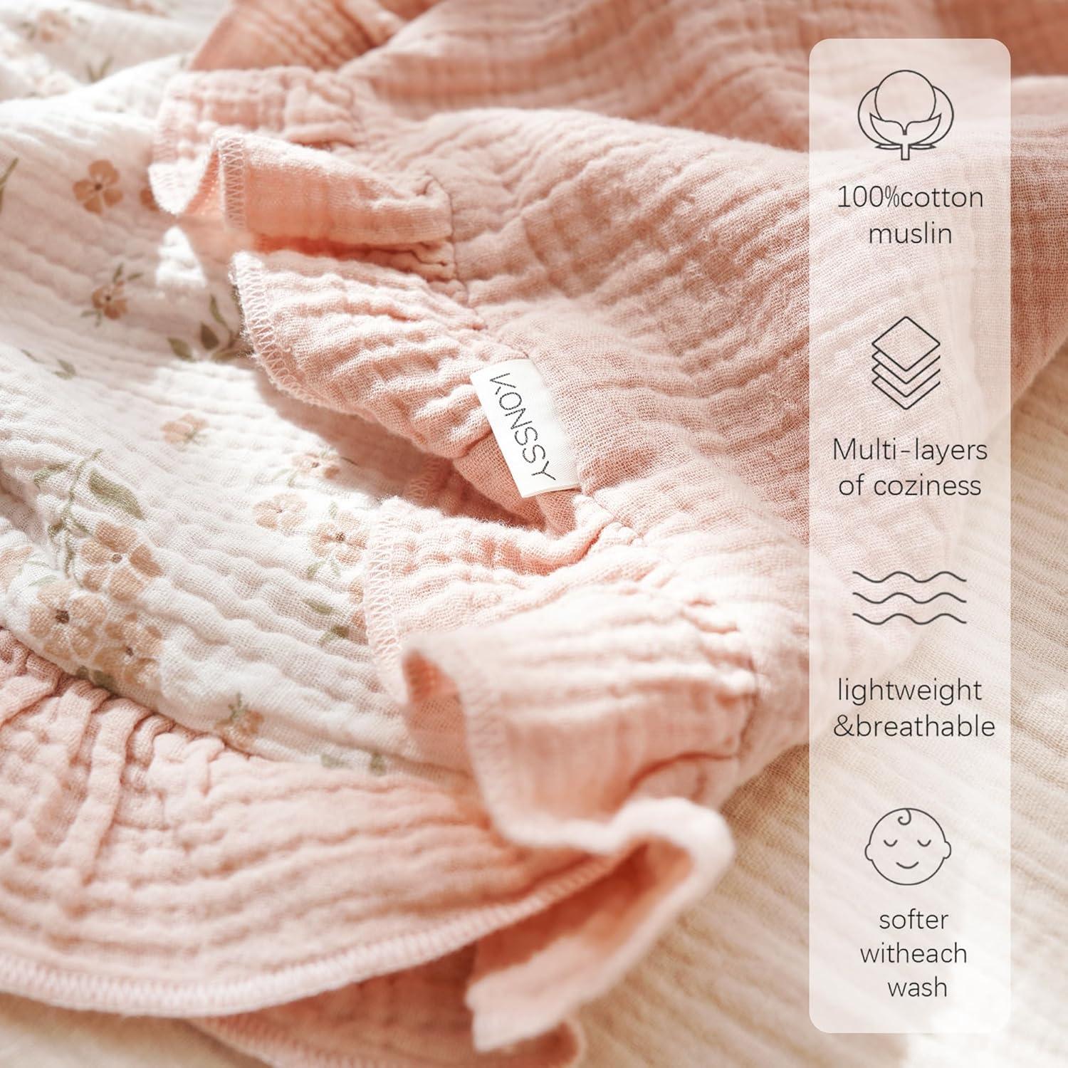 Manta de Muselina Konssy para Bebés 101.6x91.4cm Floral