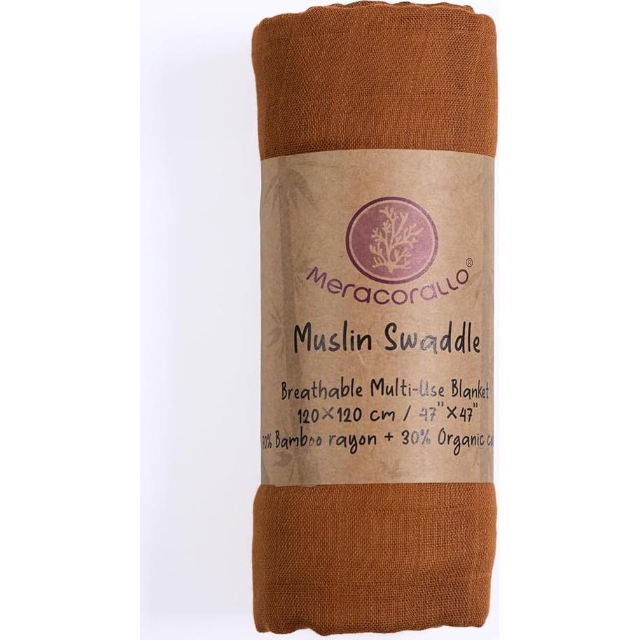 Manta de Muselina Meracorallo 120x120 cm Marrón Suave y Transpirable