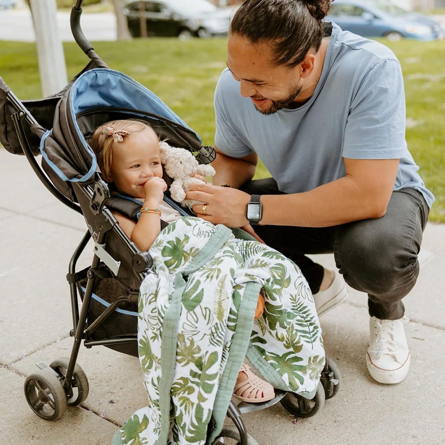 Manta de Recepción Pequeño Unicornio 76x102cm Algodón Muselina Hoja Tropical