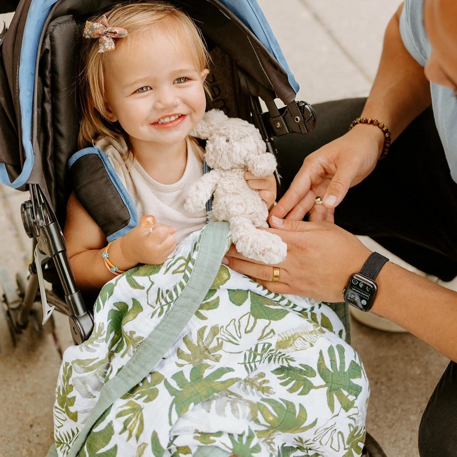 Manta de Recepción Pequeño Unicornio 76x102cm Algodón Muselina Hoja Tropical