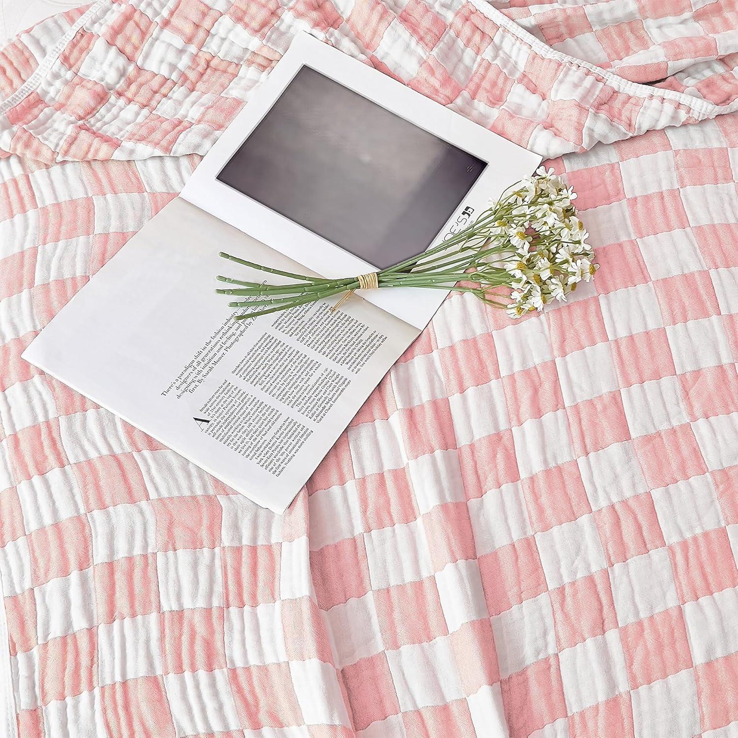 Manta de Muselina SANACYNA 100% Algodón 6 Capas Rosa 76x102cm