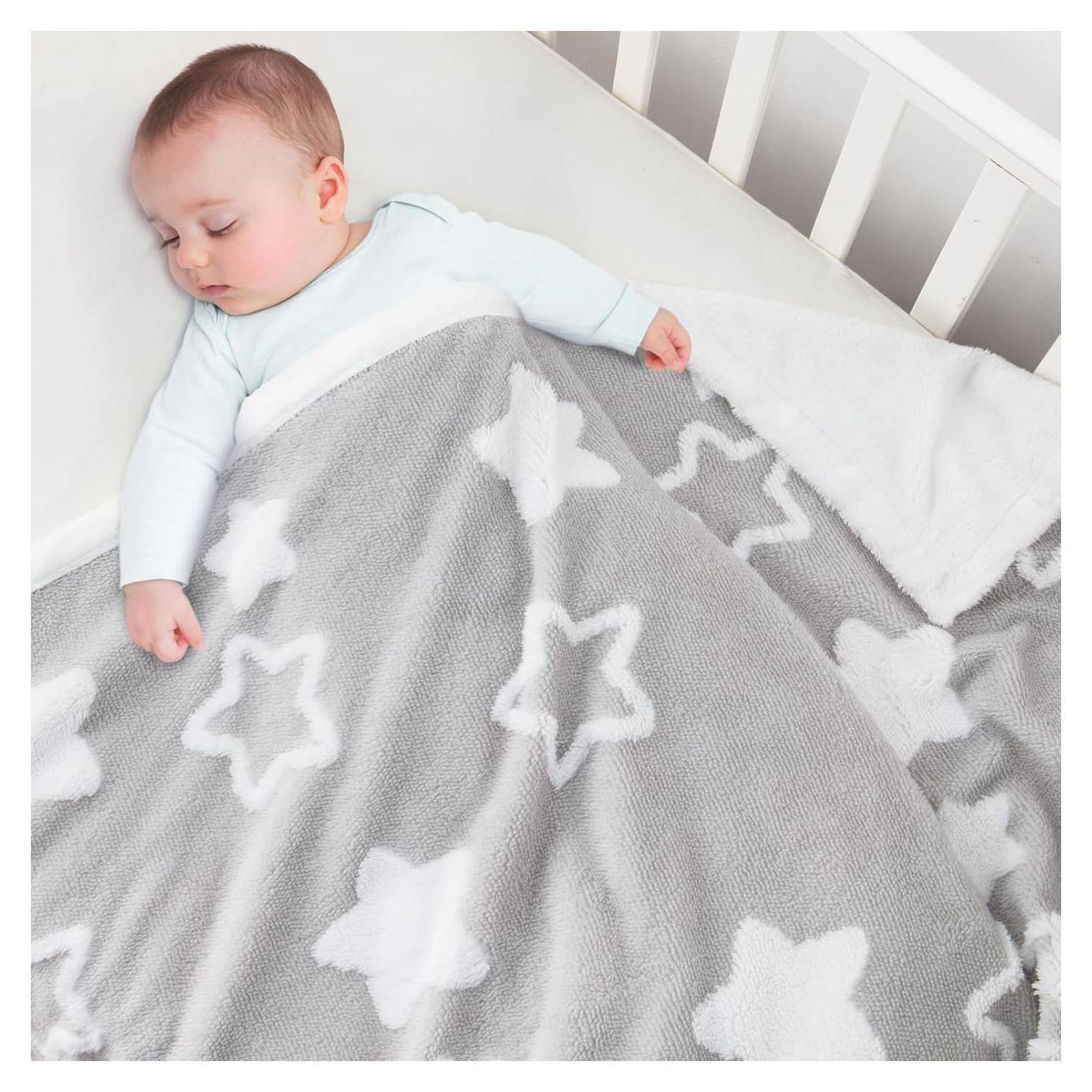 Manta Reversible para Bebés TCOYIWL Jacquard Estrellas 84x109 cm Gris