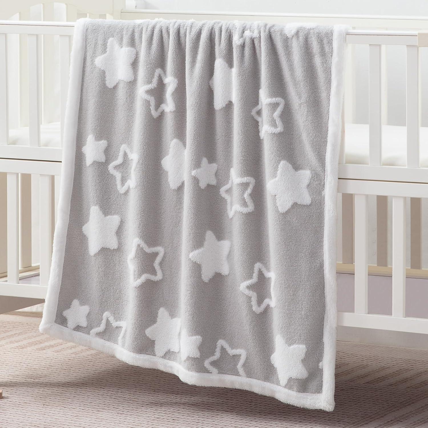 Manta Reversible para Bebés TCOYIWL Jacquard Estrellas 84x109 cm Gris