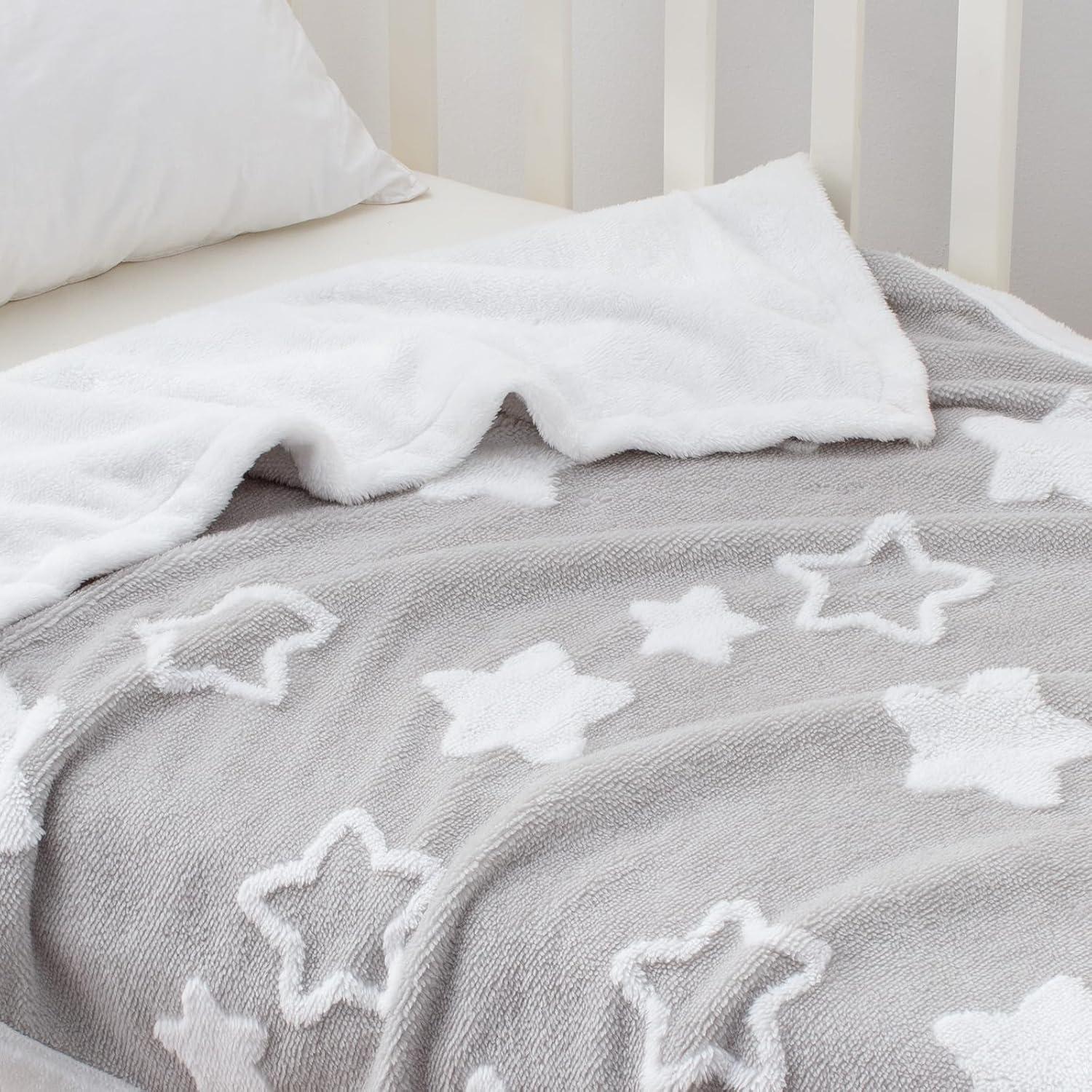 Manta Reversible para Bebés TCOYIWL Jacquard Estrellas 84x109 cm Gris