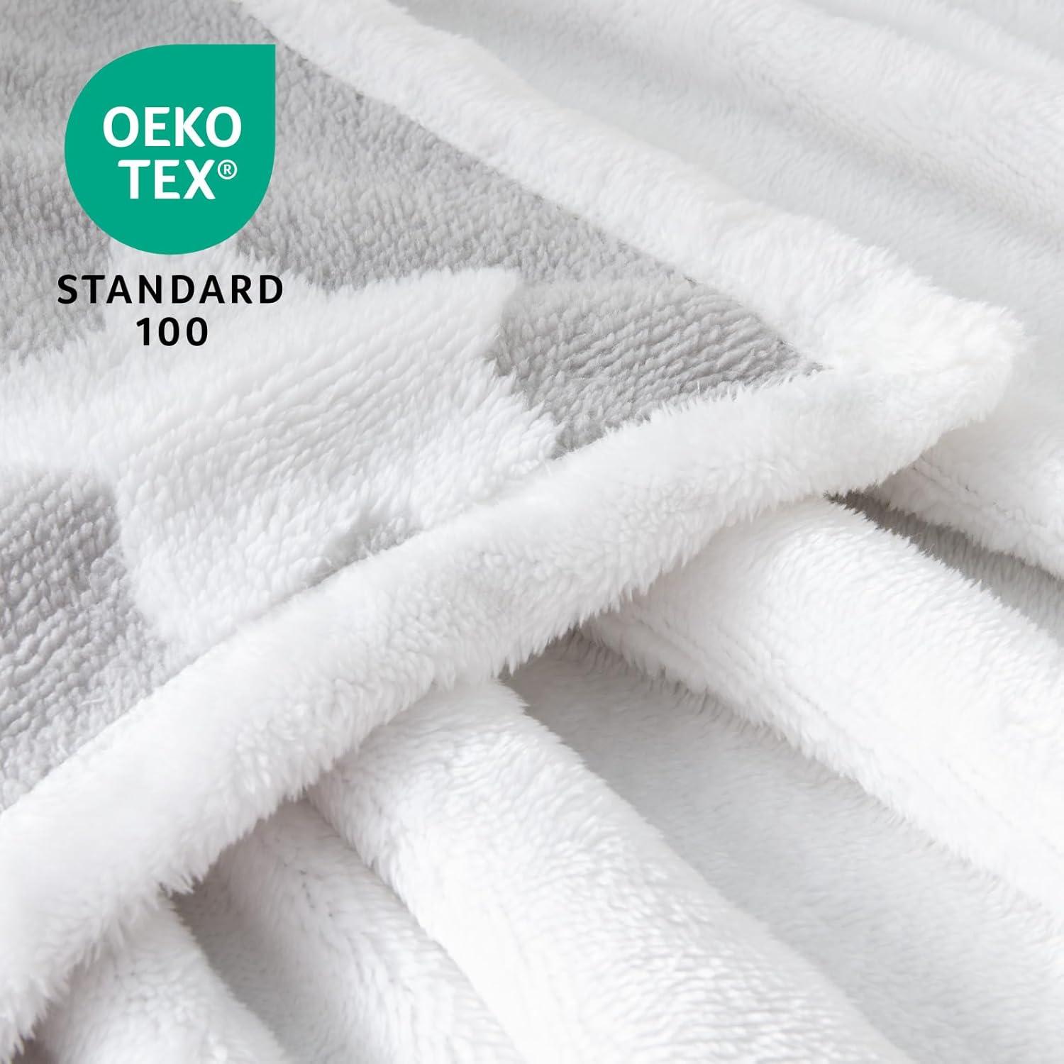 Manta Reversible para Bebés TCOYIWL Jacquard Estrellas 84x109 cm Gris