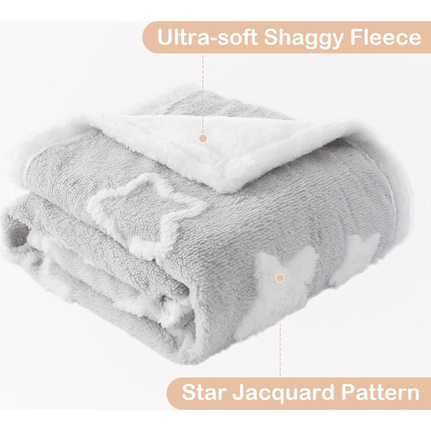 Manta Reversible para Bebés TCOYIWL Jacquard Estrellas 84x109 cm Gris