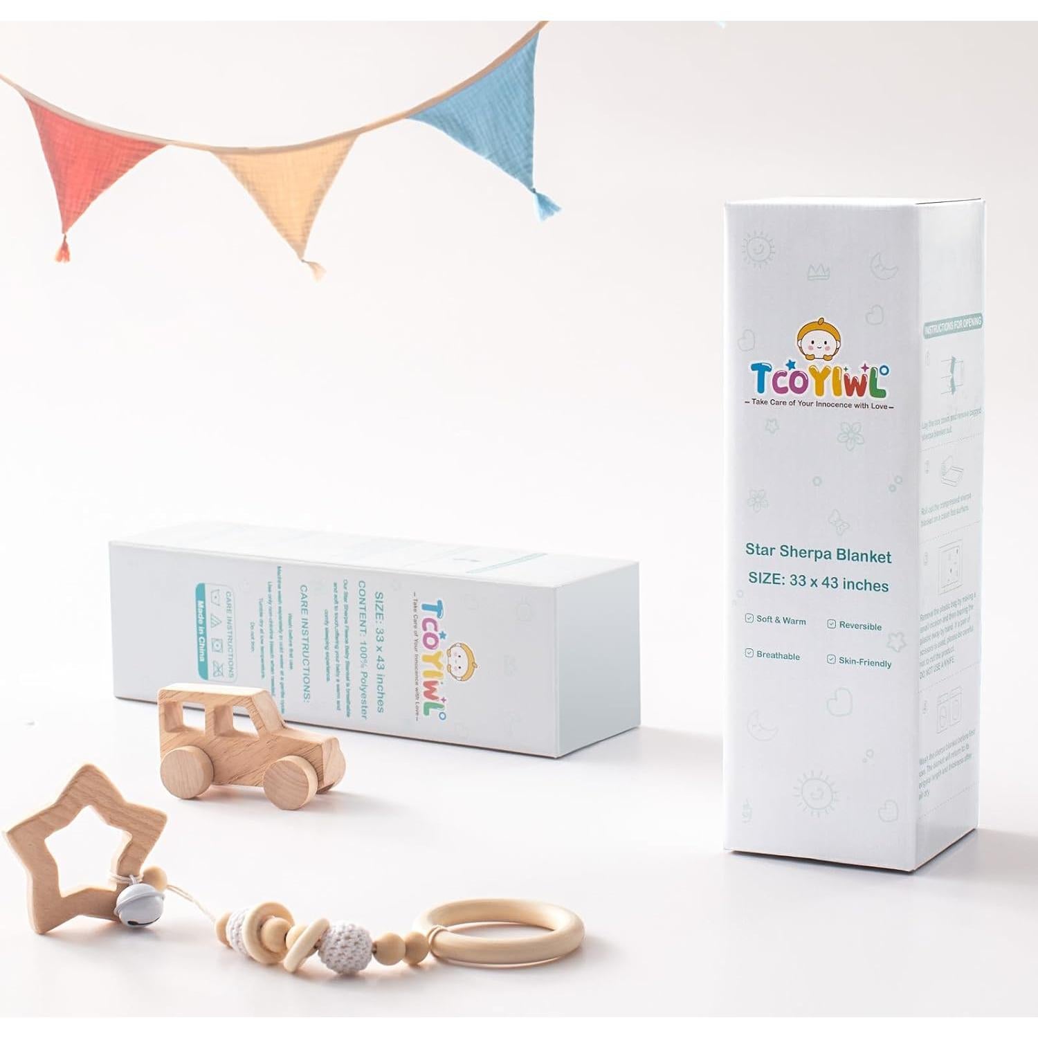 Manta Reversible para Bebés TCOYIWL Jacquard Estrellas 84x109 cm Gris