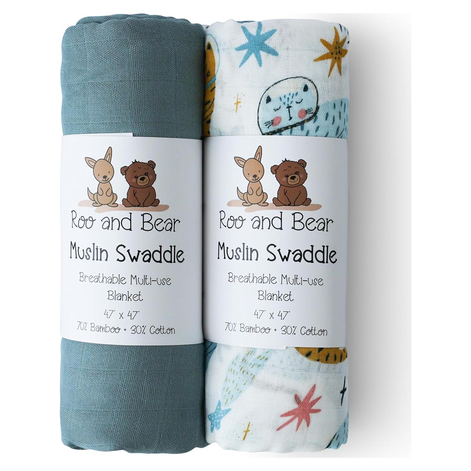 Manta de Muselina para Bebé Roo y Bear 120x120 cm 2 Pzas Gatos Espaciales
