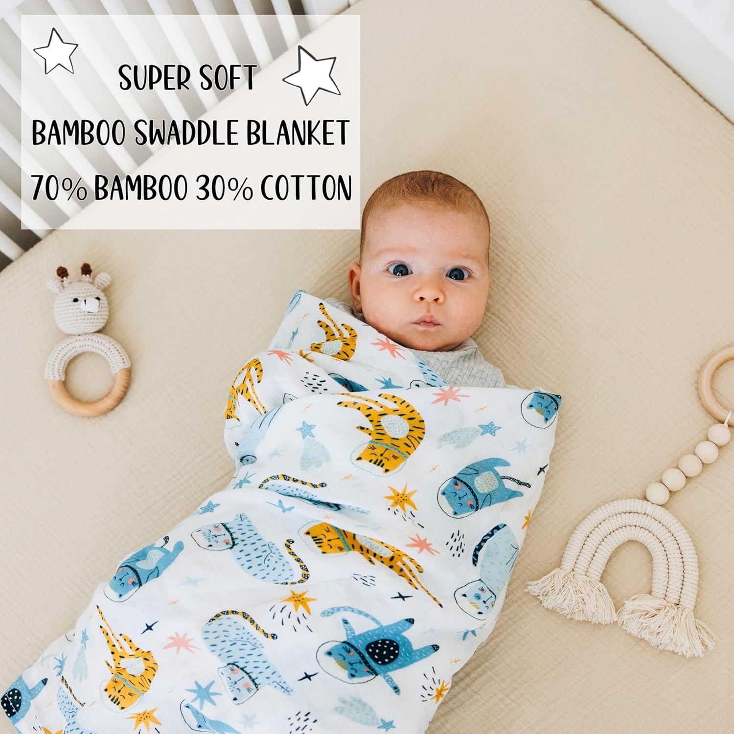 Manta de Muselina para Bebé Roo y Bear 120x120 cm 2 Pzas Gatos Espaciales