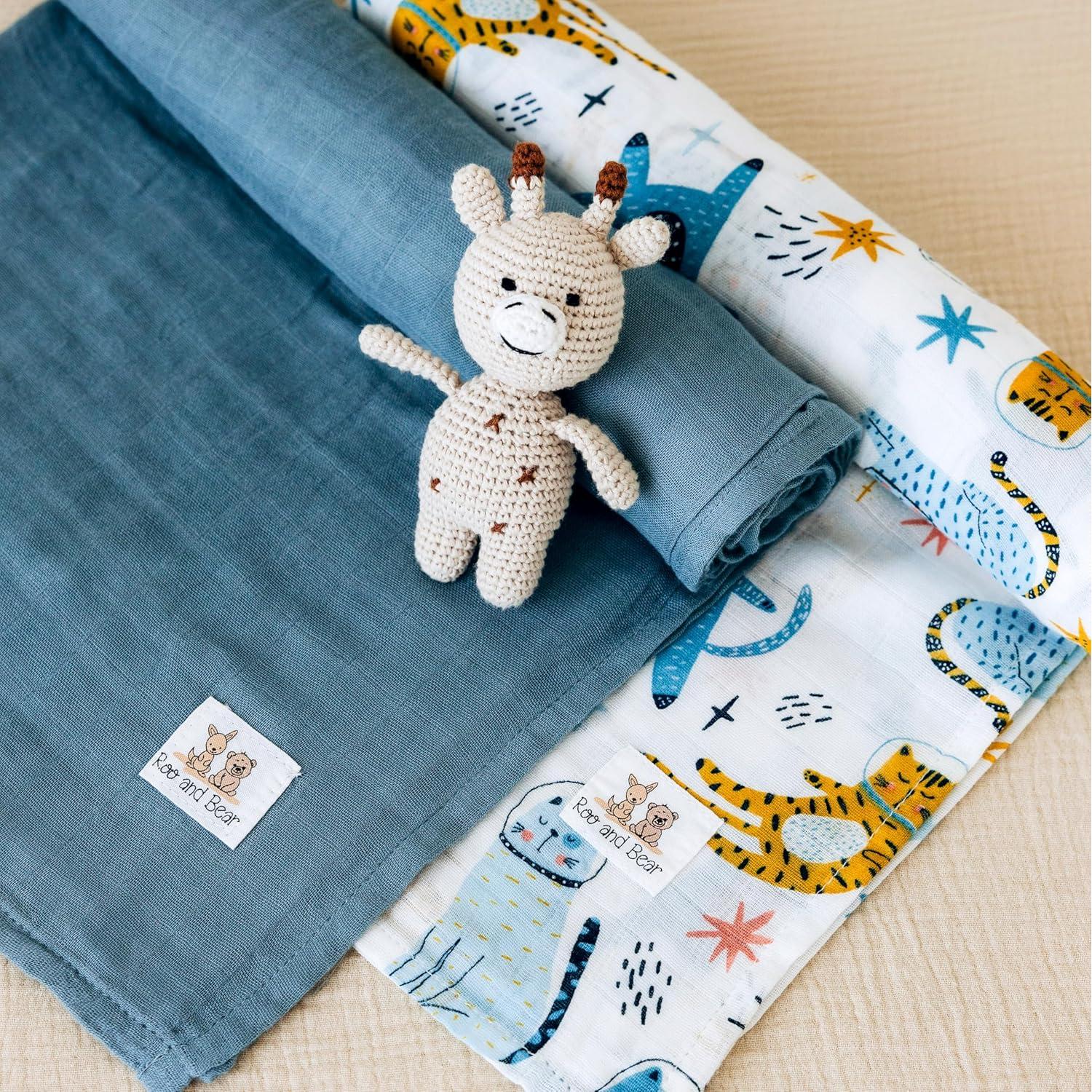 Manta de Muselina para Bebé Roo y Bear 120x120 cm 2 Pzas Gatos Espaciales