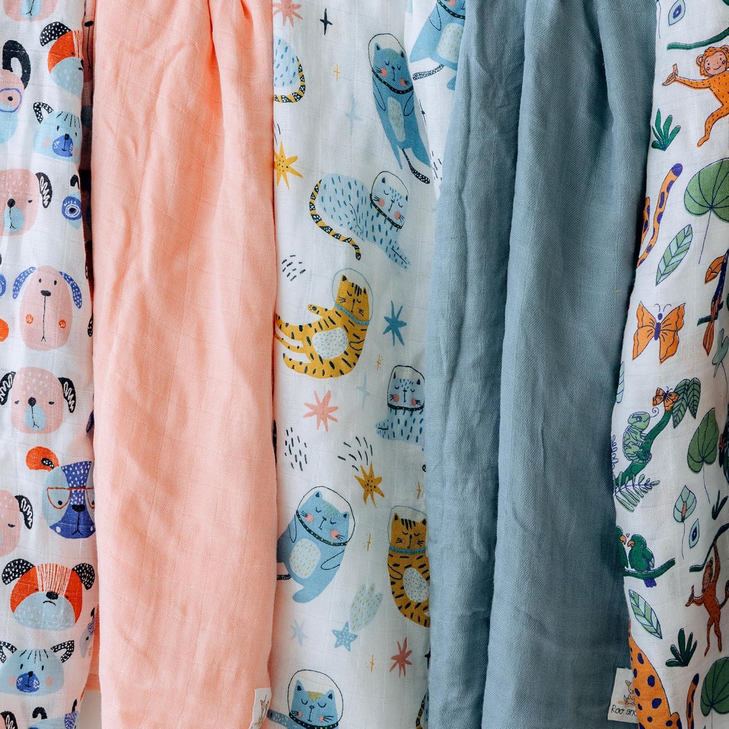 Manta de Muselina para Bebé Roo y Bear 120x120 cm 2 Pzas Gatos Espaciales