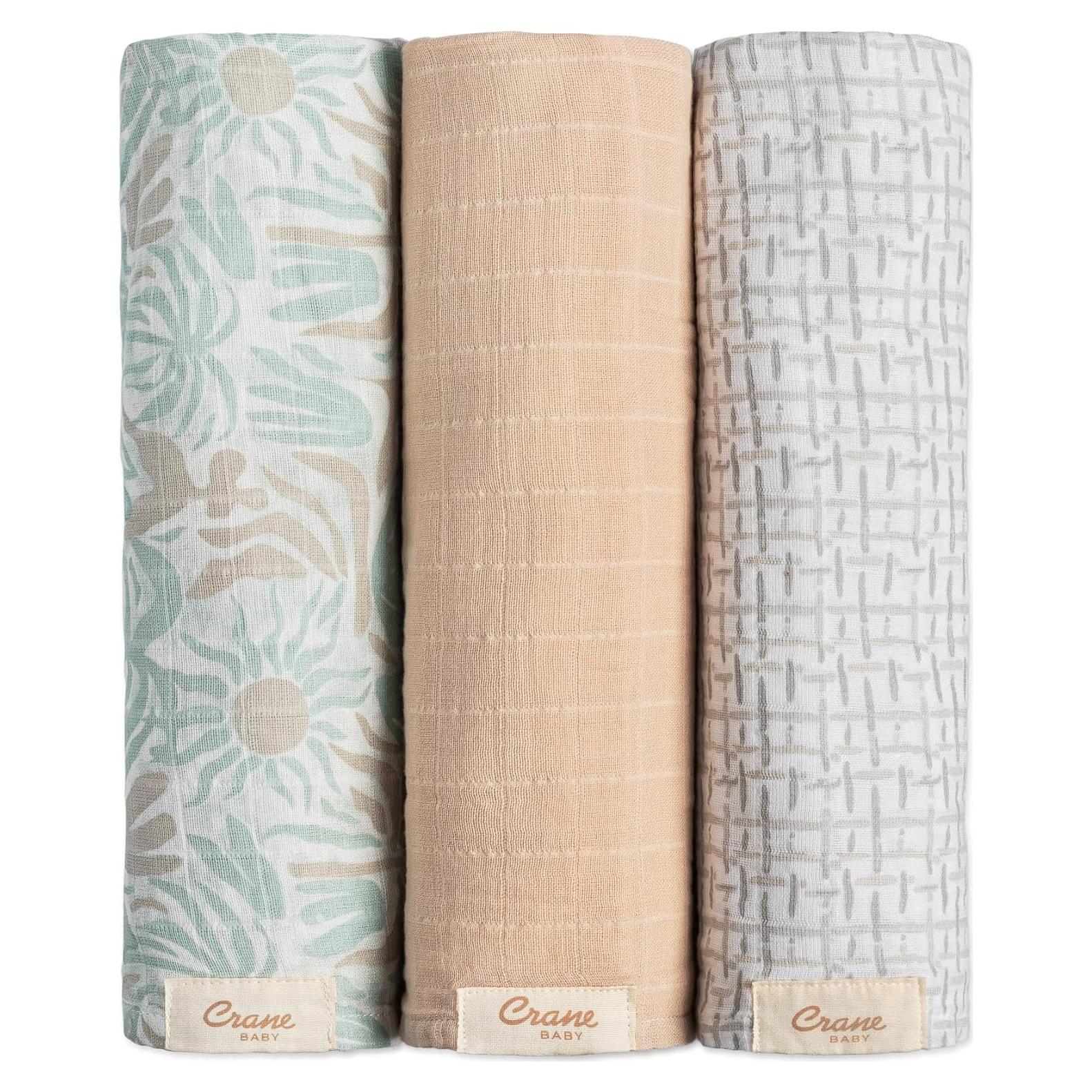 Set de 3 Mantas de Muselina 100% Algodón Crane Baby 120x120cm