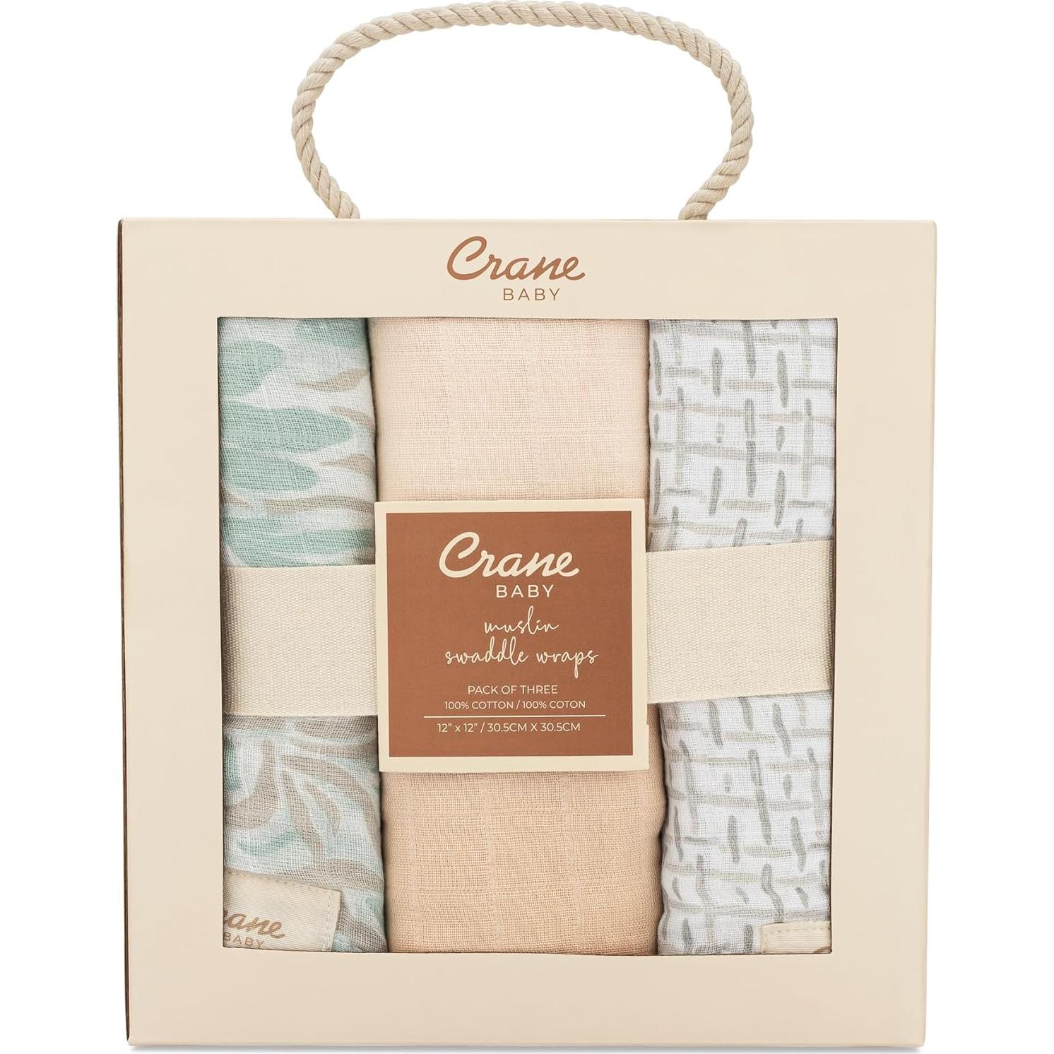 Set de 3 Mantas de Muselina 100% Algodón Crane Baby 120x120cm