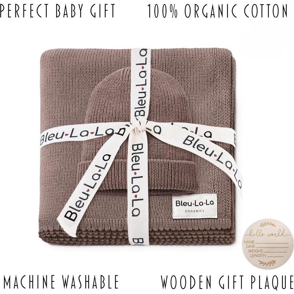 Manta de Punto Orgánico Luxe Bleu La La + Sombrero Bebé