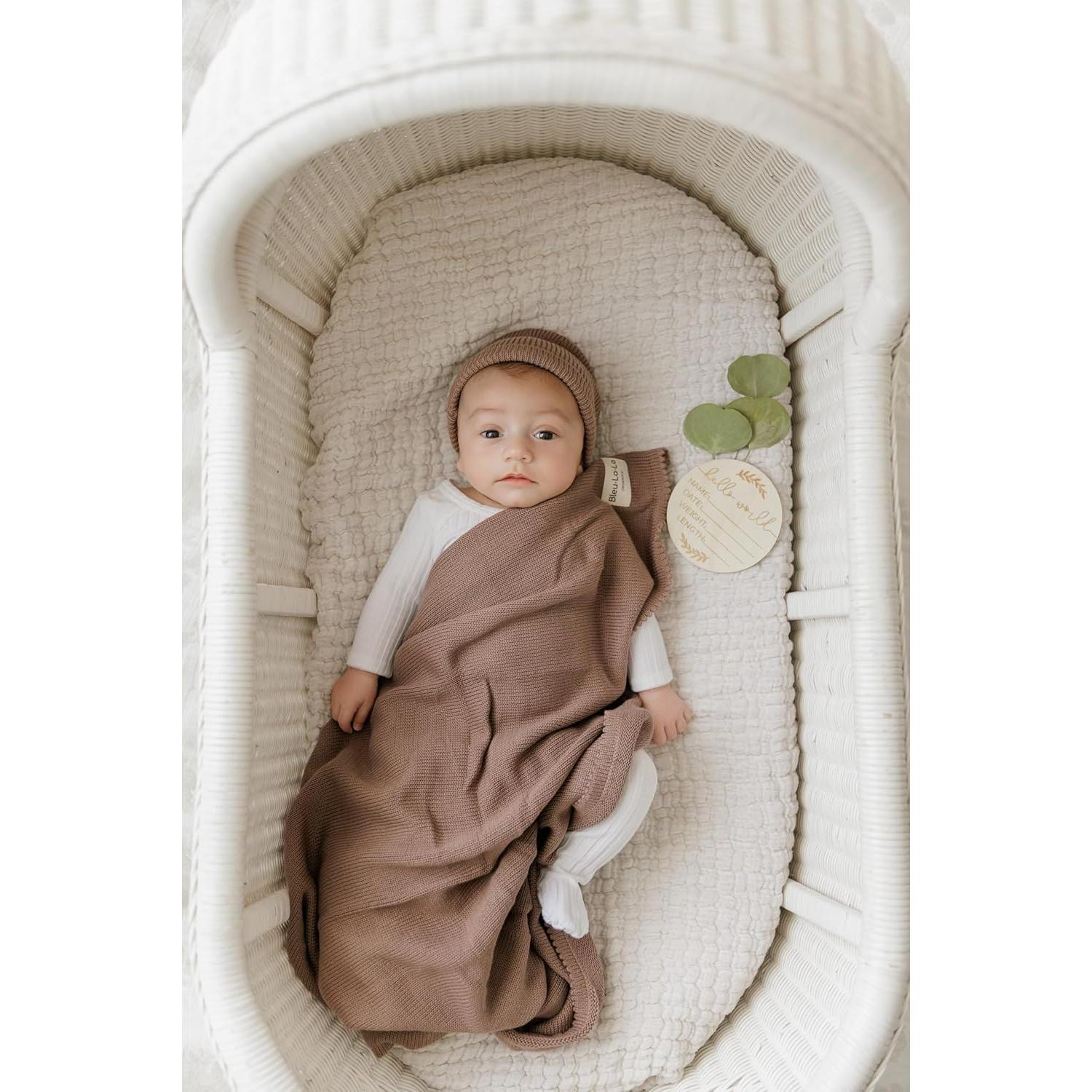 Manta de Punto Orgánico Luxe Bleu La La + Sombrero Bebé