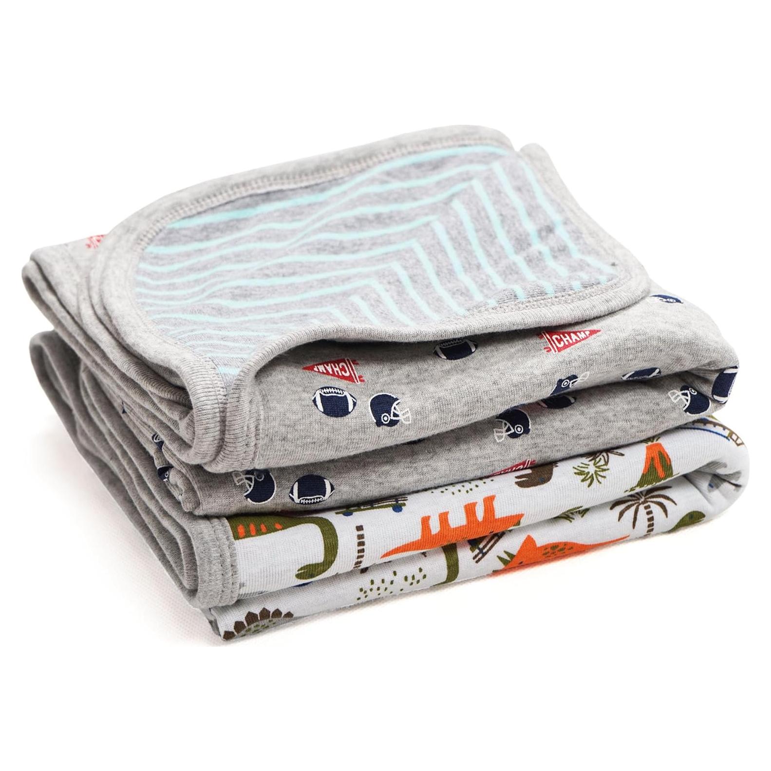 100% Cotton Baby Blanket Set of 2(Thicker) - Soft and Comfortable Swaddle,Receiving Blankets-(Dinosaur/Rugby Grey).31X31 Inch(Pack of 2)