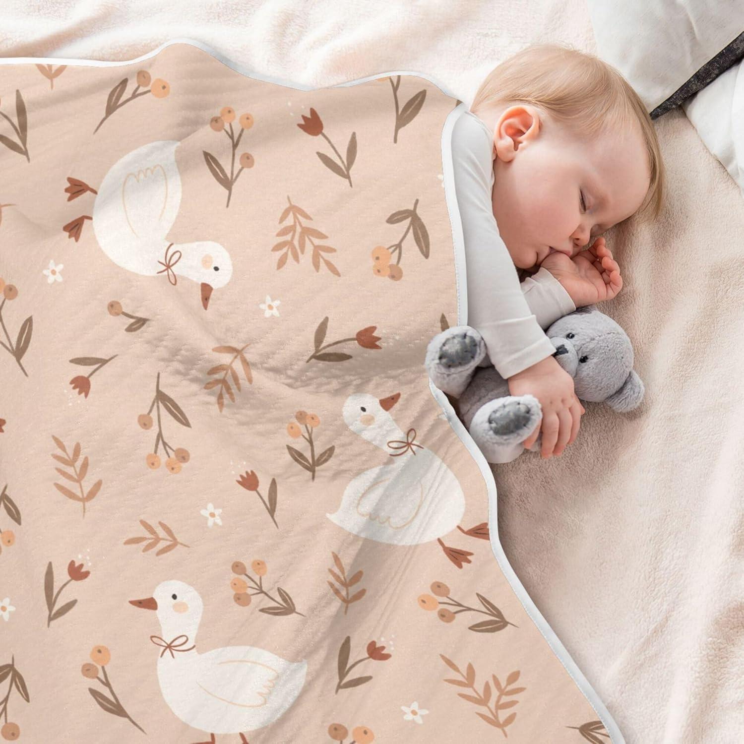 Manta para Bebés Qilmy Flores de Ganso 76x102 cm Algodón