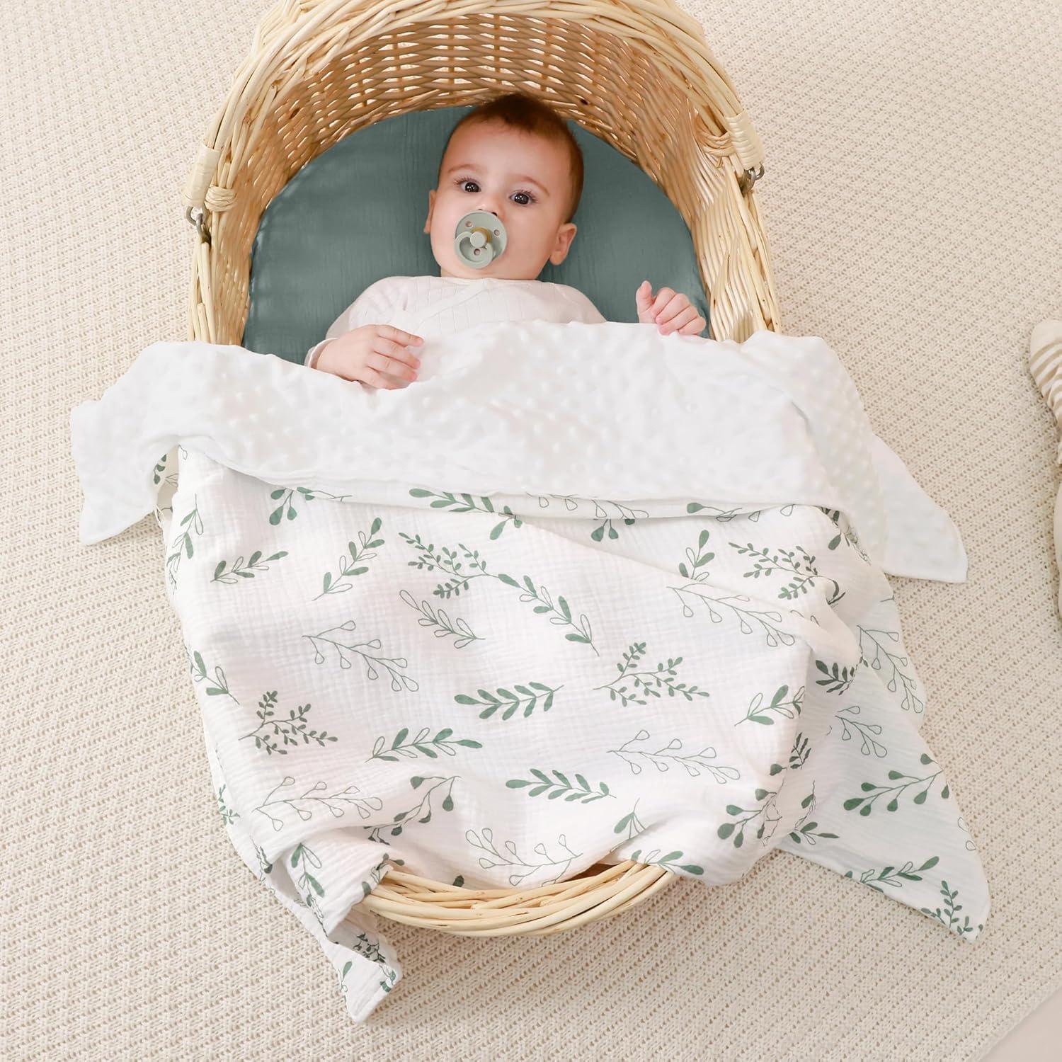 Manta de Muselina JELLYMONI Verde 76x102 cm Doble Capa Suave