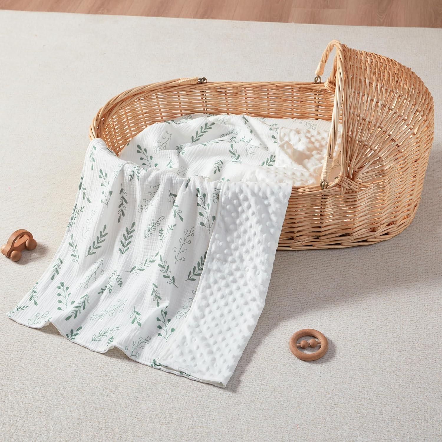 Manta de Muselina JELLYMONI Verde 76x102 cm Doble Capa Suave