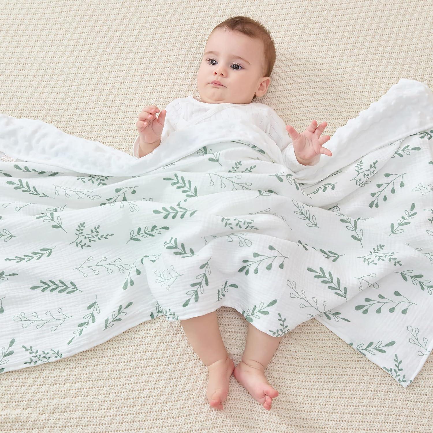 Manta de Muselina JELLYMONI Verde 76x102 cm Doble Capa Suave