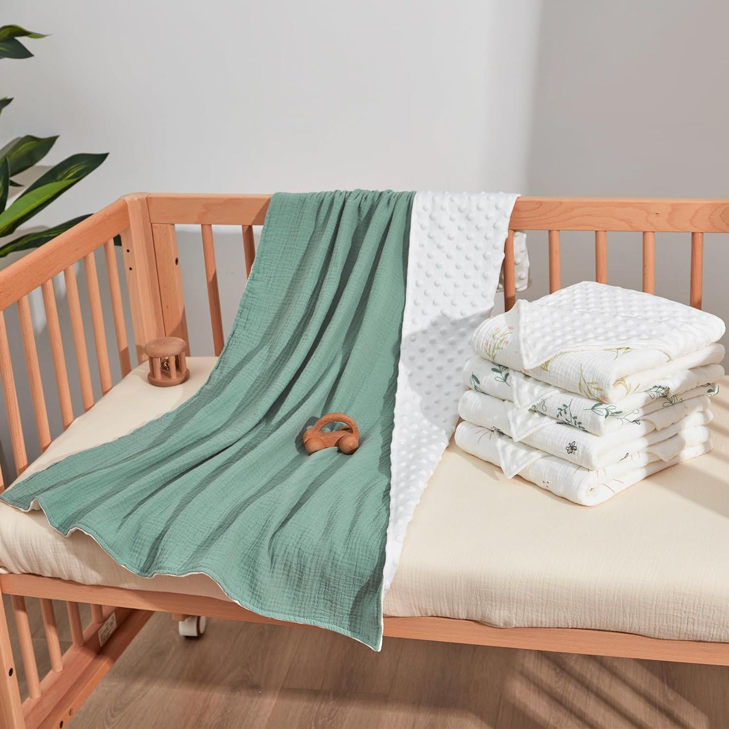 Manta de Muselina JELLYMONI Verde 76x102 cm Doble Capa Suave