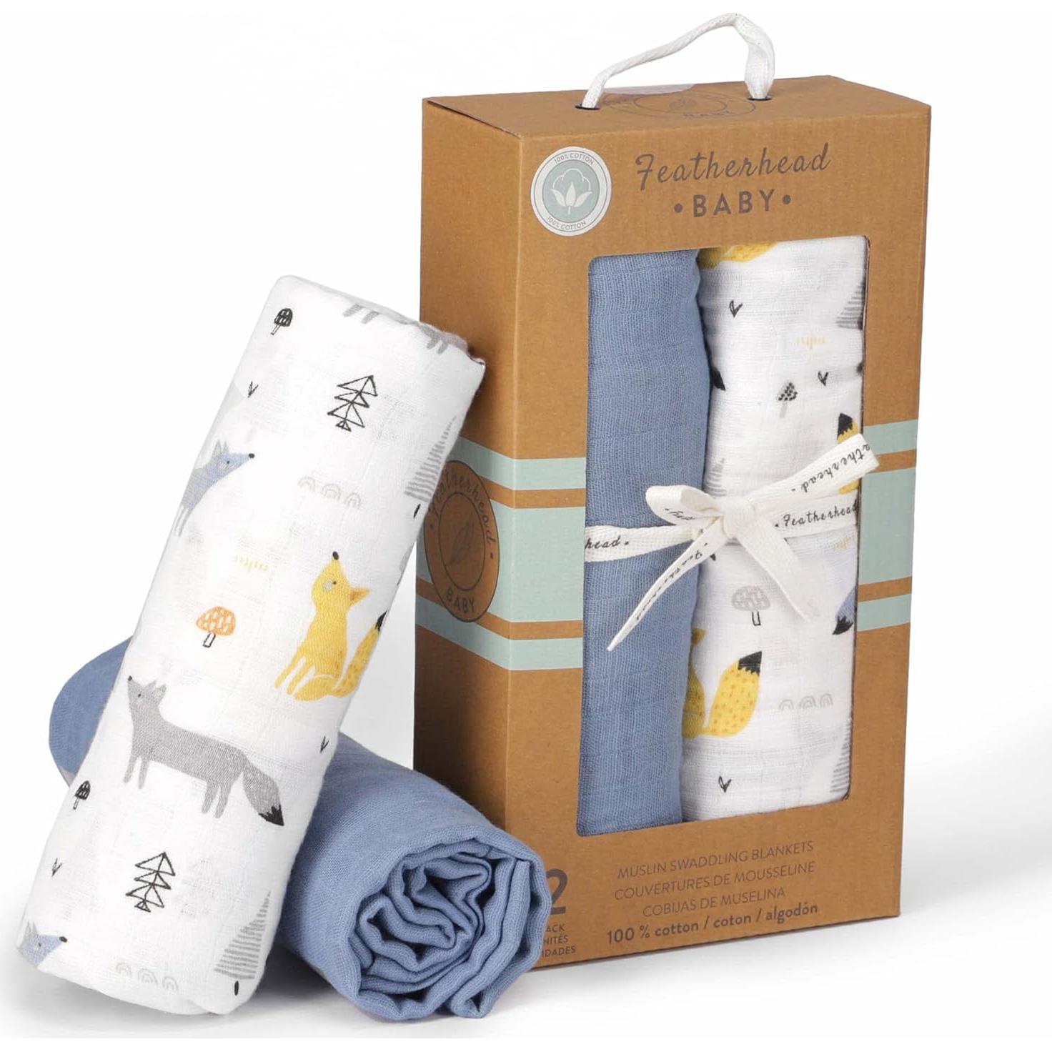Mantas de Muselina 100% Algodón Featherhead - 2 Paquete Zorros Azules