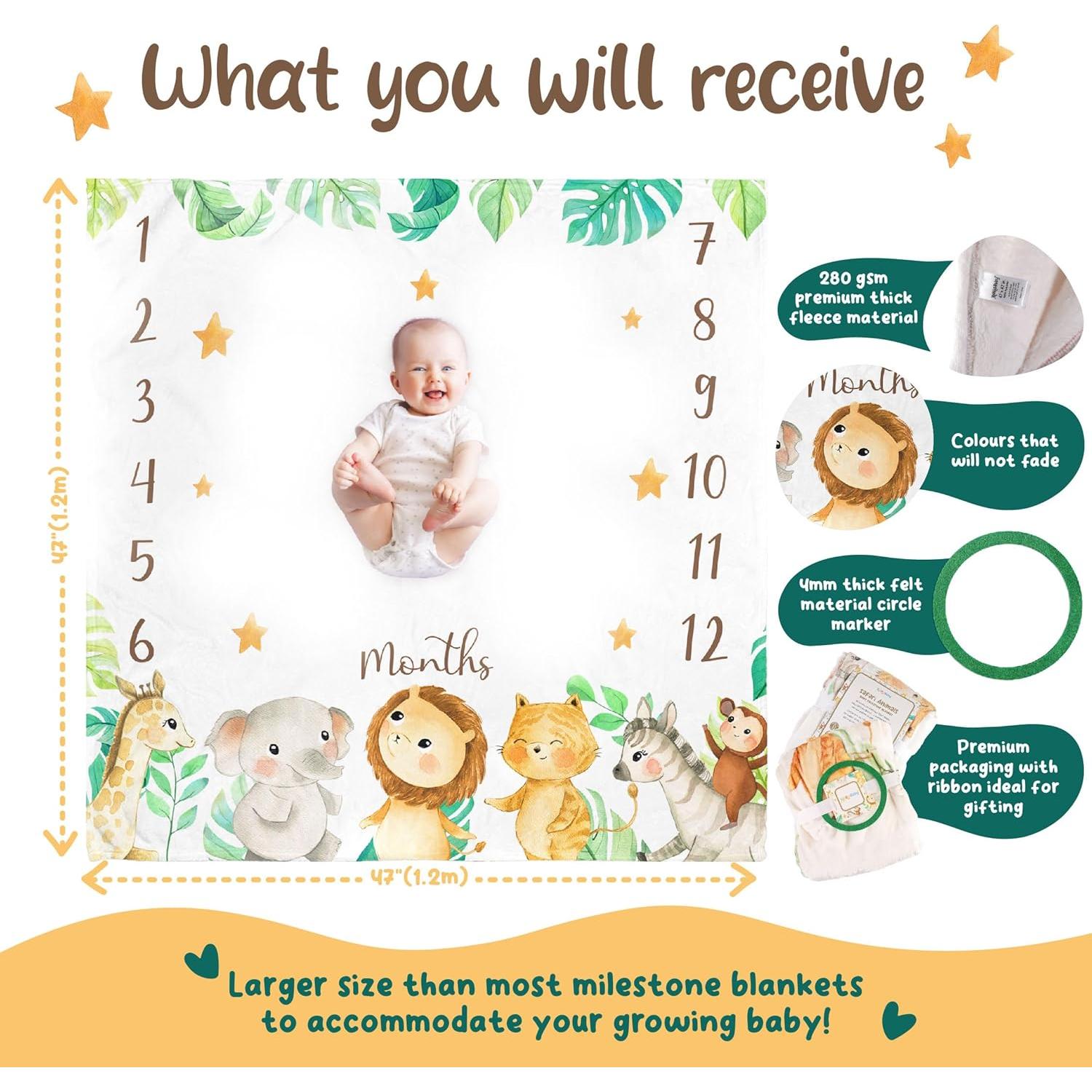 Manta de Hitos Mensuales KooKooBaby 119cm Forro Polar Animales