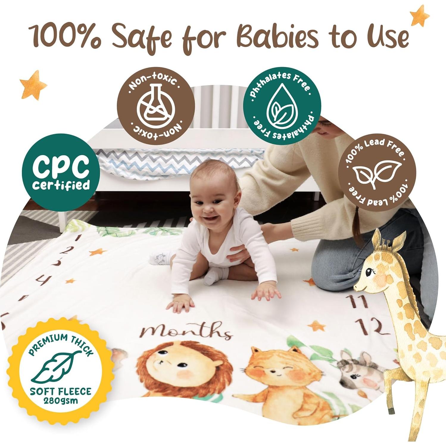 Manta de Hitos Mensuales KooKooBaby 119cm Forro Polar Animales