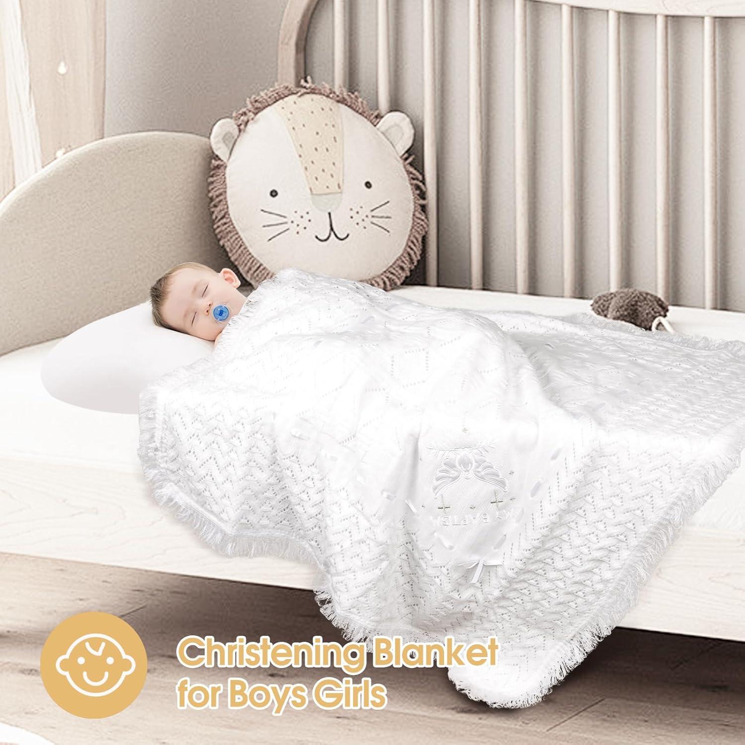 Manta de Bautizo Runeaoys Blanca con Bordados para Bebés