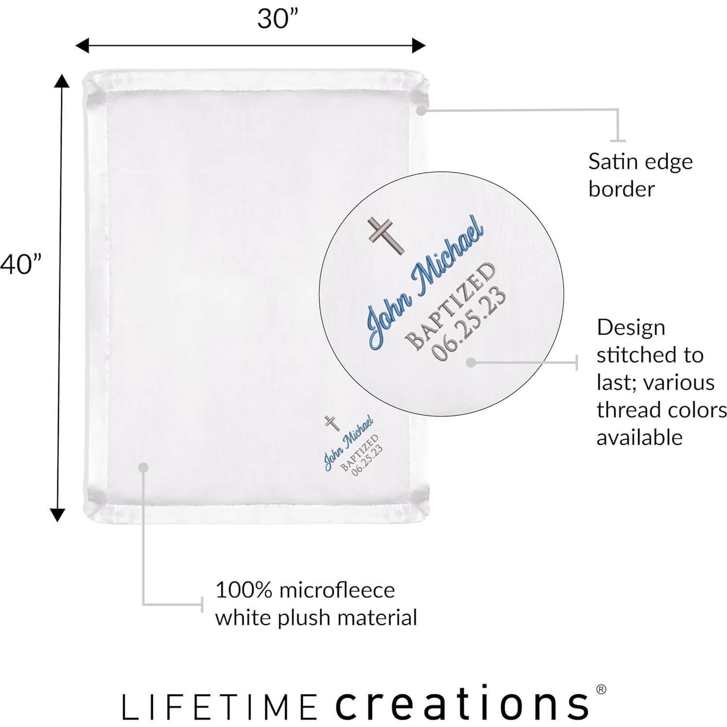 Manta de Bautizo Blanca Bordada Lifetime Creations 76x102cm