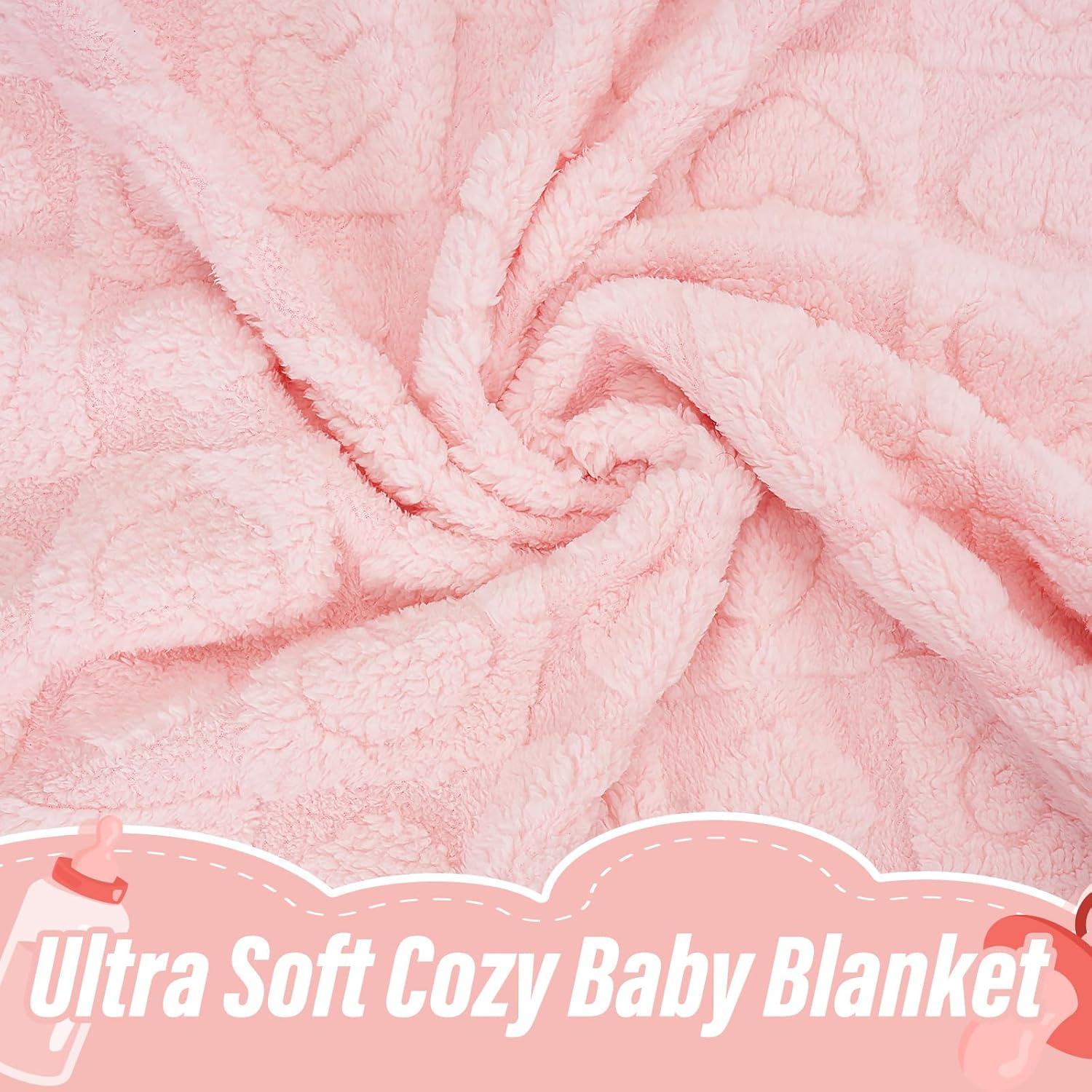 Manta de Bebé Suave de Felpa VEIDIA Corazón Rosa 76x99 cm
