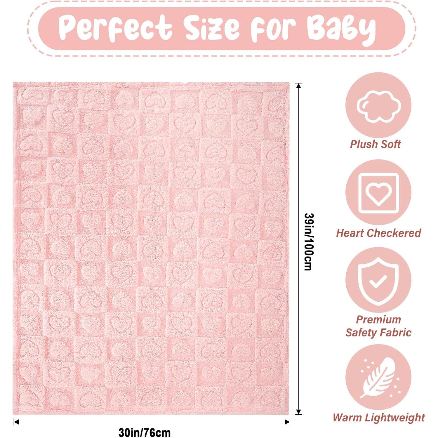 Manta de Bebé Suave de Felpa VEIDIA Corazón Rosa 76x99 cm