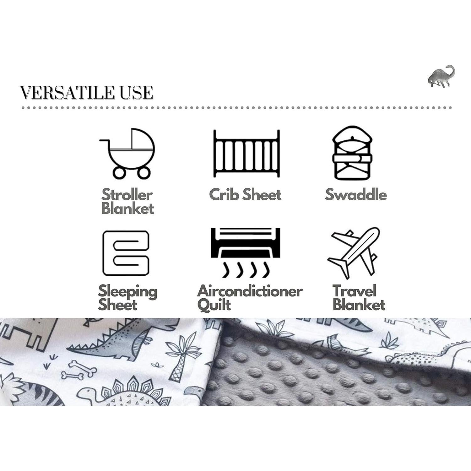 Manta de Minky Giggle Angel 76x102cm Dinosaurio Gris