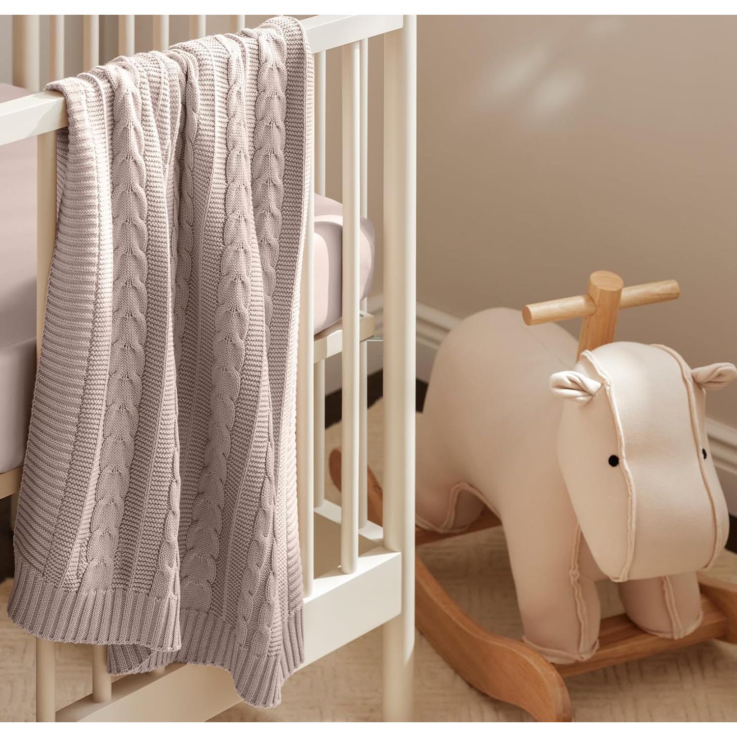 Manta de Punto de Cable para Bebé BOLL & BRANCH - Rosa 100% Algodón Orgánico