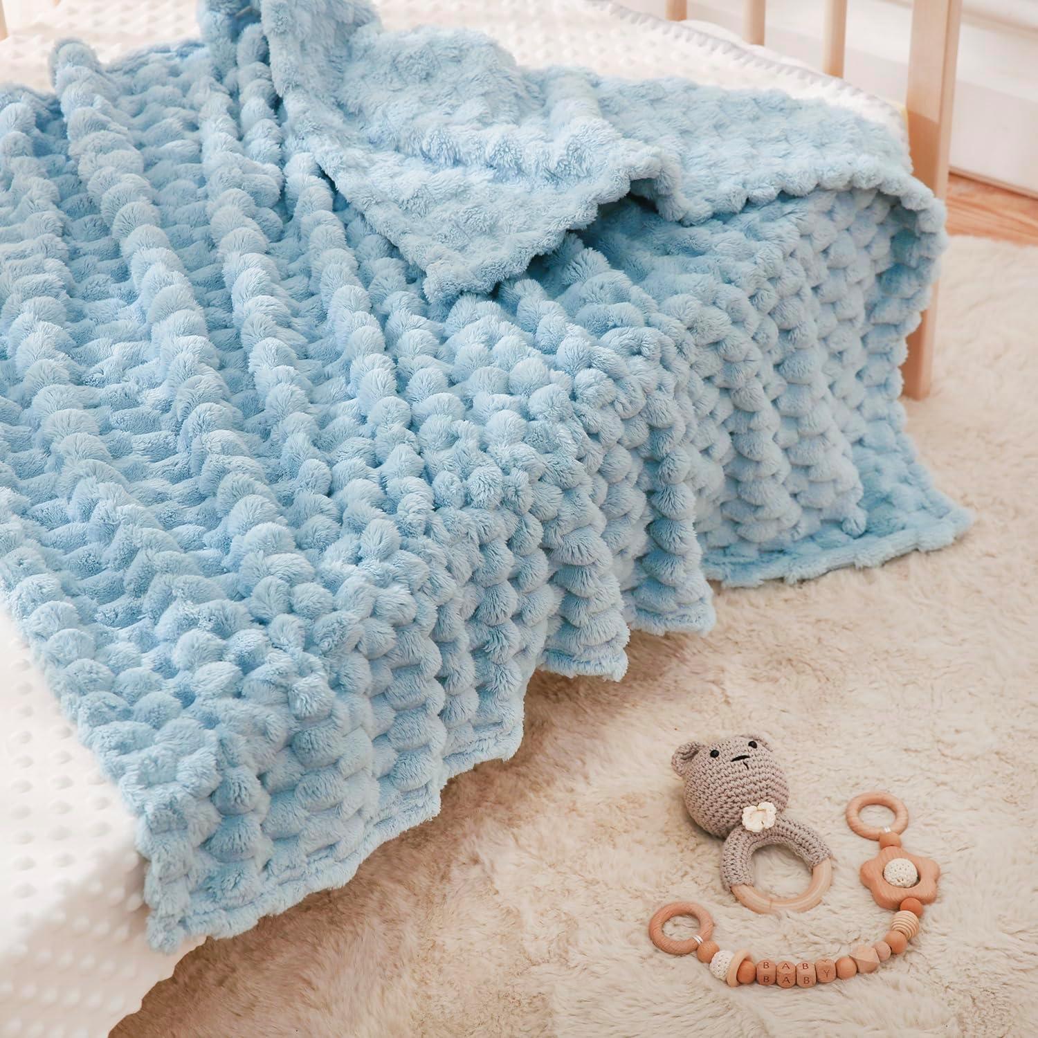 Manta para Bebés HOMRITAR 76x102 cm Jacquard Azul Suave