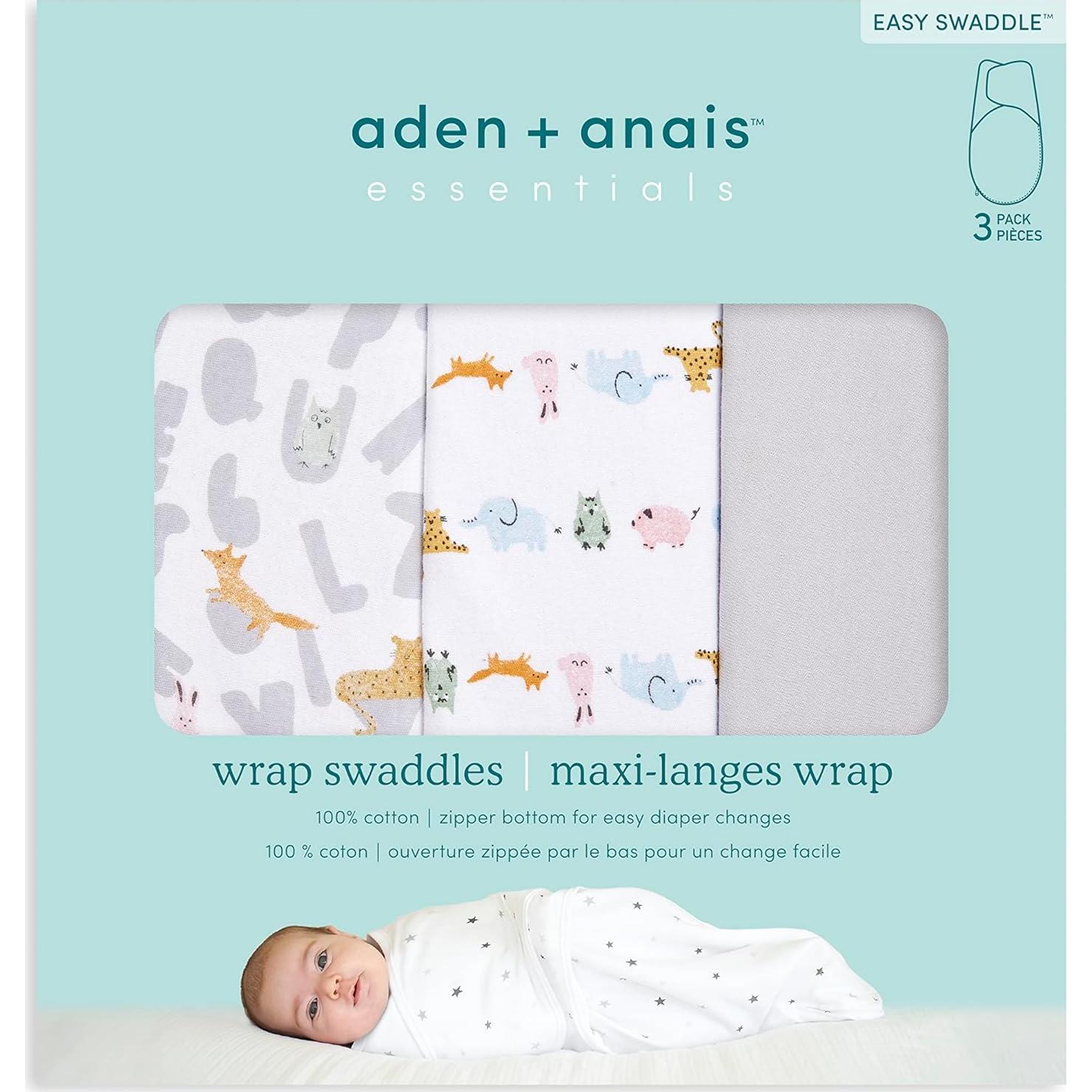 Envoltura Fácil Algodón Aden + Anais 3 Unidades Animales 0-3 Meses