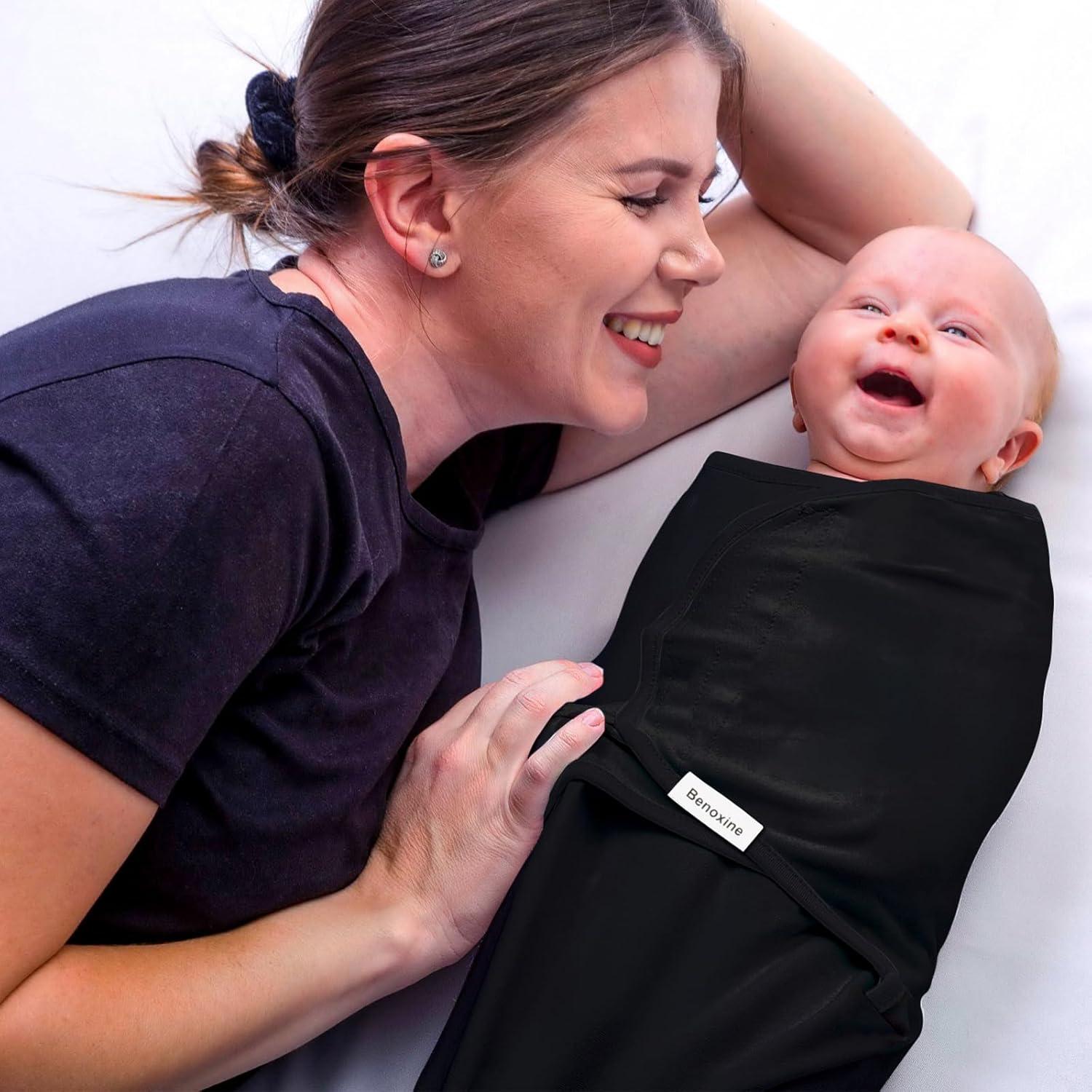 Manta de Envolver para Bebés Benoxine Algodón Orgánico 0-3M Negra