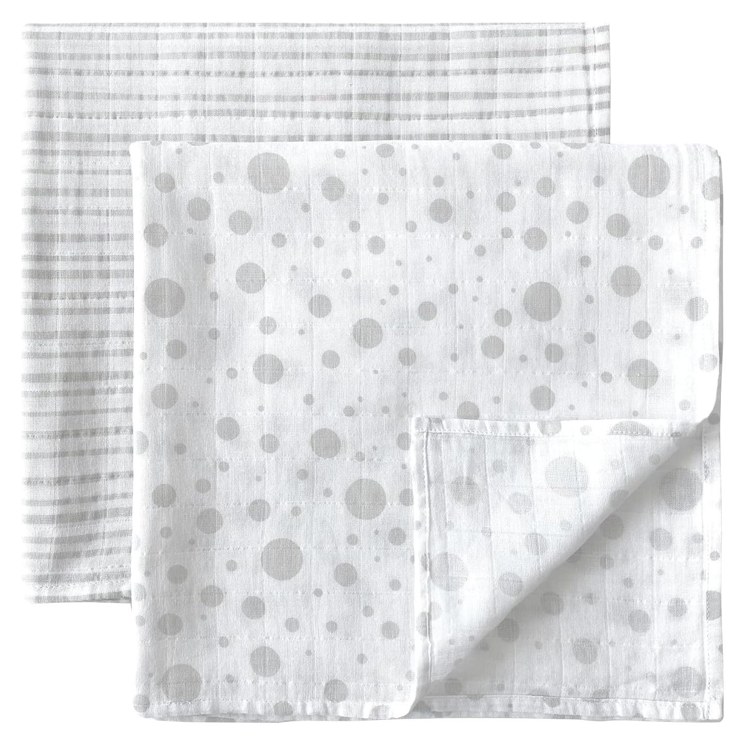 Mantas de Muselina Orgánica MOZAH - Rayas y Puntos - 2 Unidades