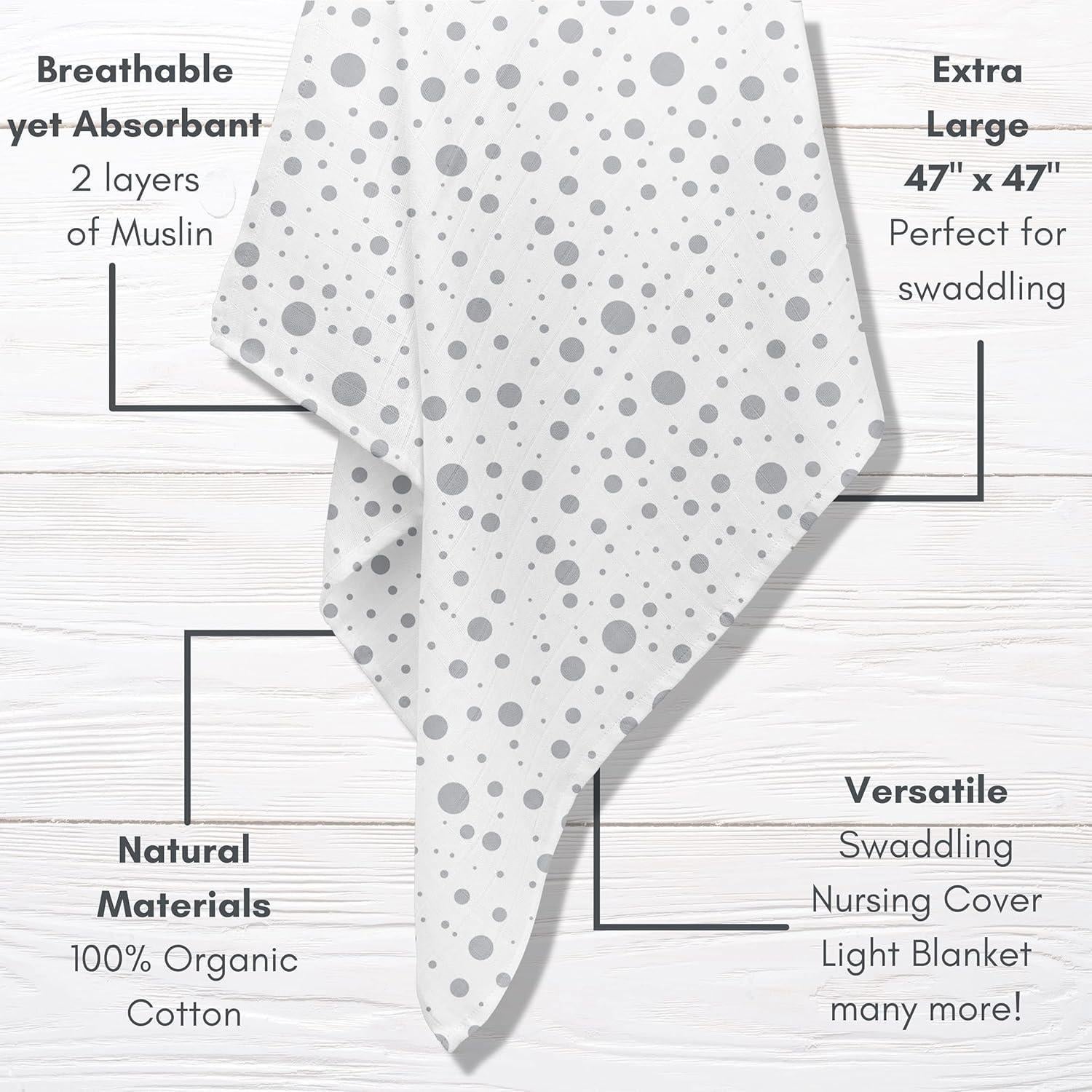 Mantas de Muselina Orgánica MOZAH - Rayas y Puntos - 2 Unidades