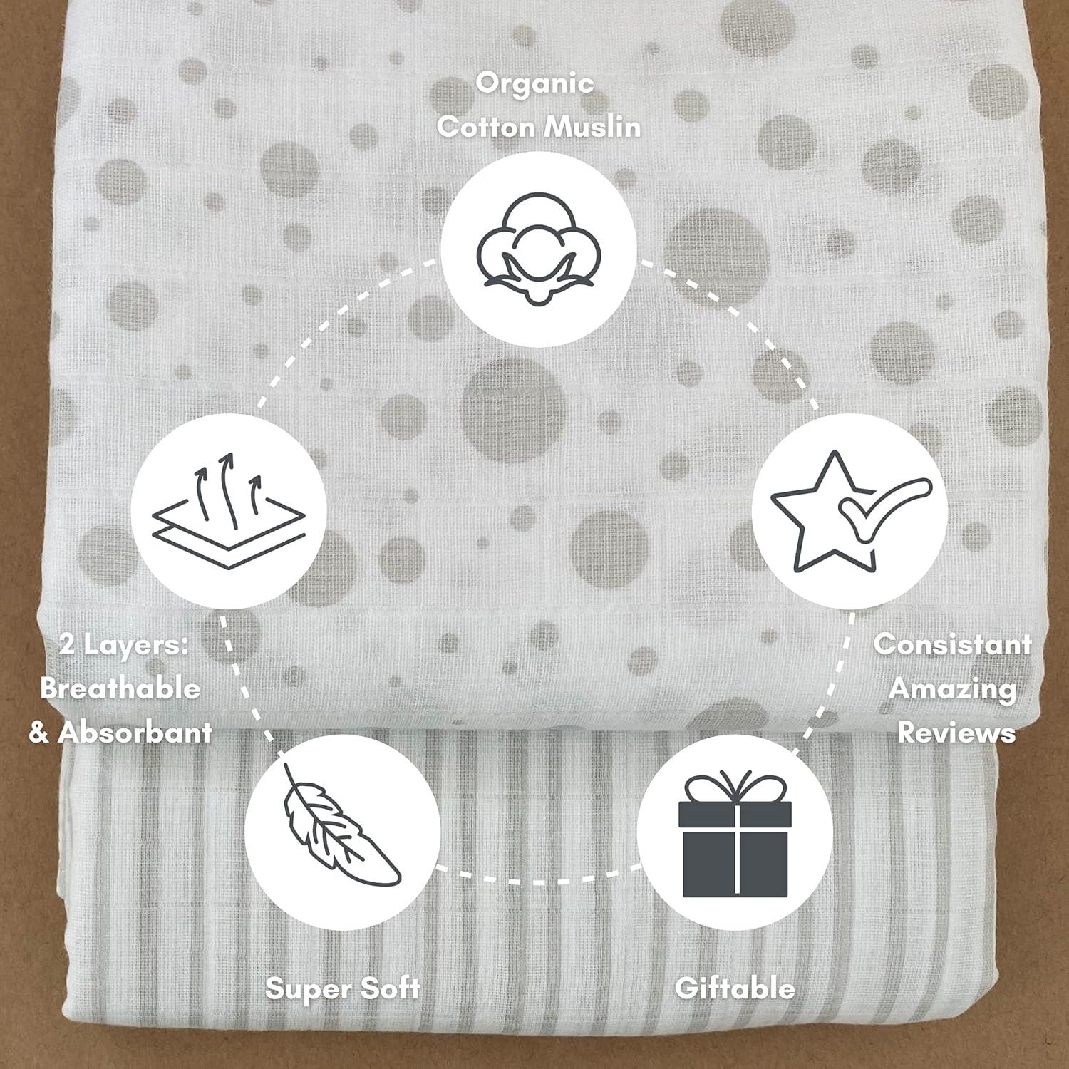 Mantas de Muselina Orgánica MOZAH - Rayas y Puntos - 2 Unidades