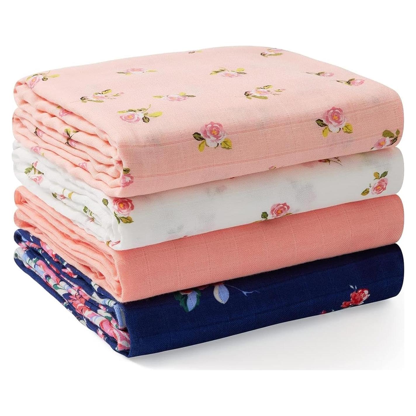 Mantas de Muselina Momcozy 120x120 cm Pack 4 Floral Suaves