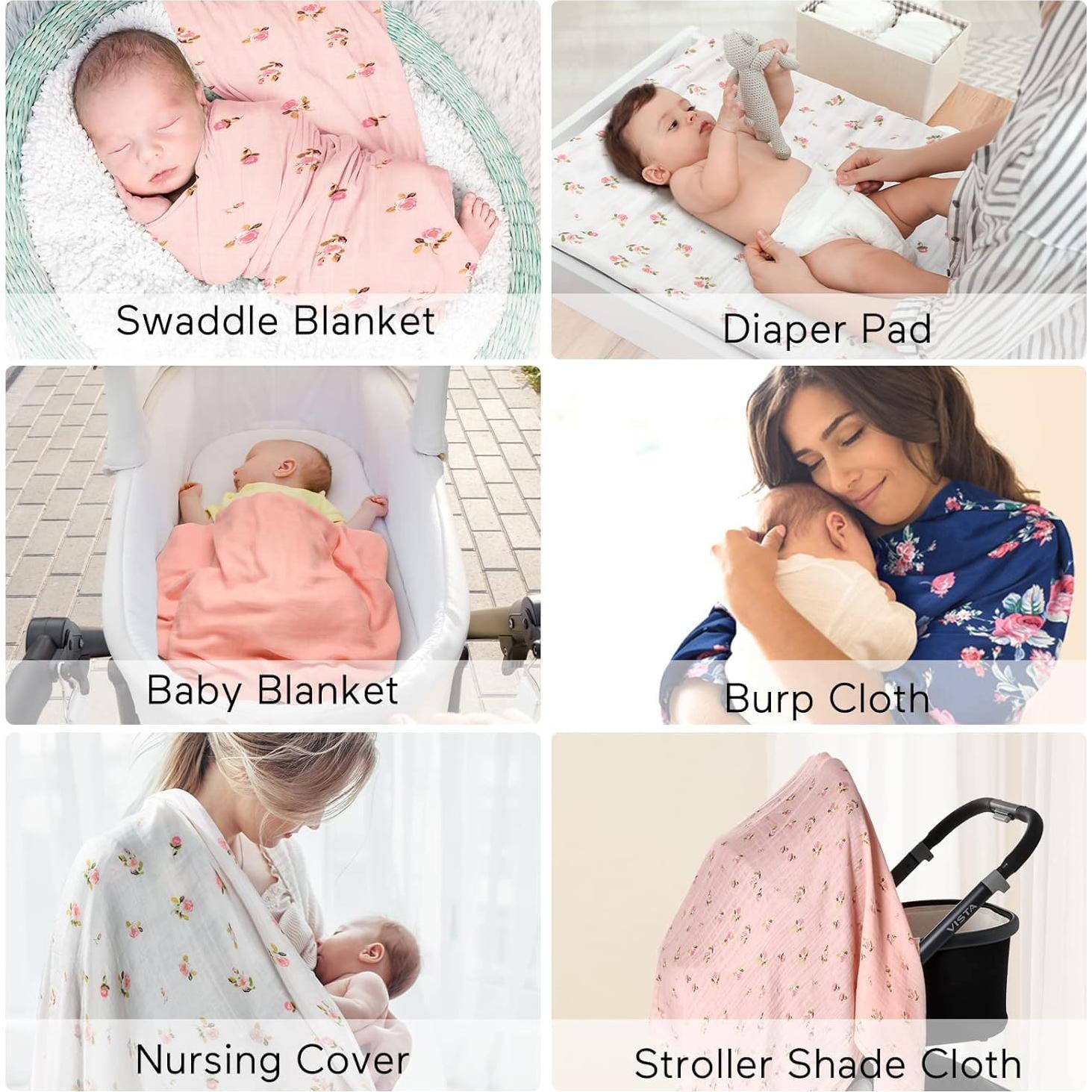 Mantas de Muselina Momcozy 120x120 cm Pack 4 Floral Suaves