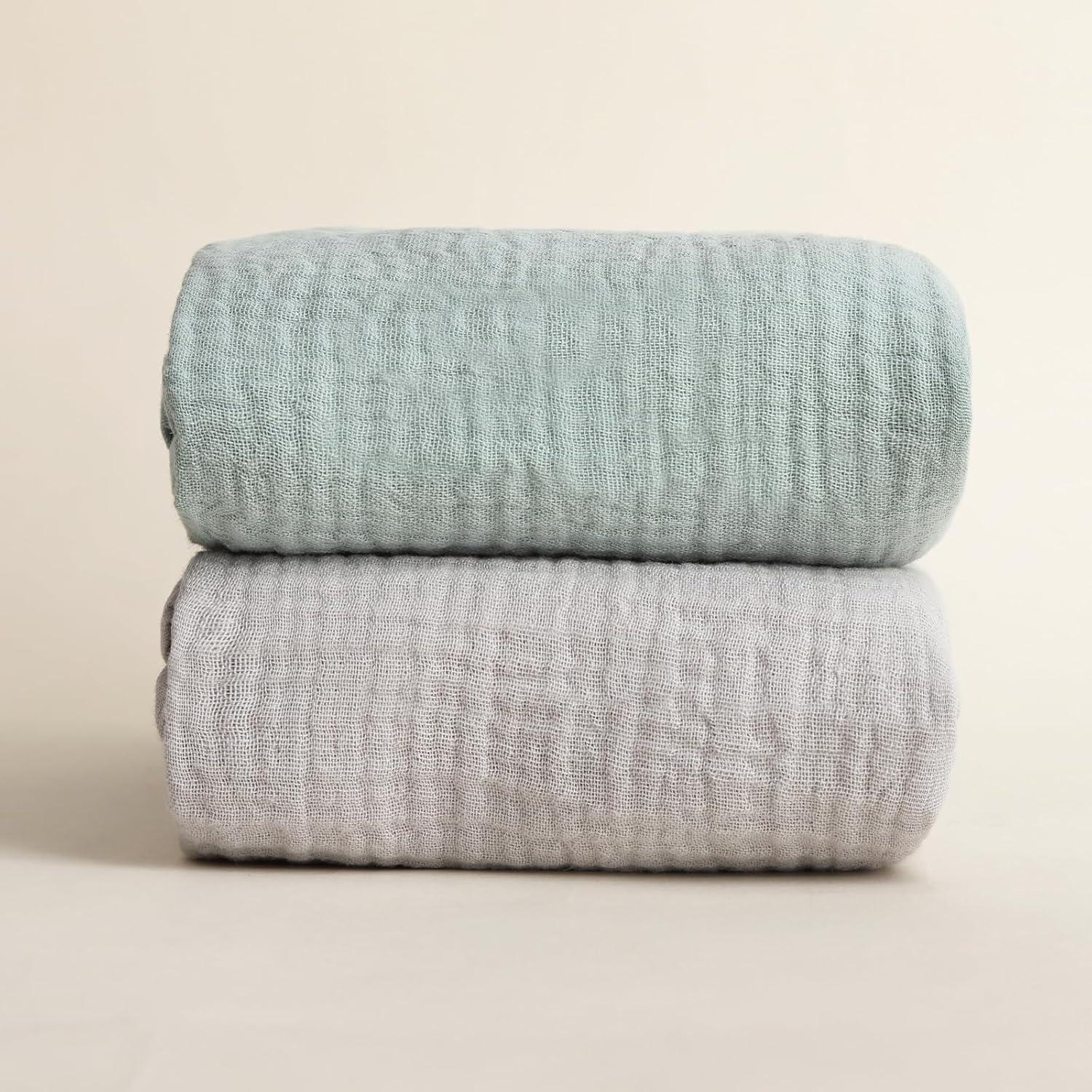 Mantas de Muselina 100% Algodón Synrroe - Paquete de 2, 101.6x101.6 cm