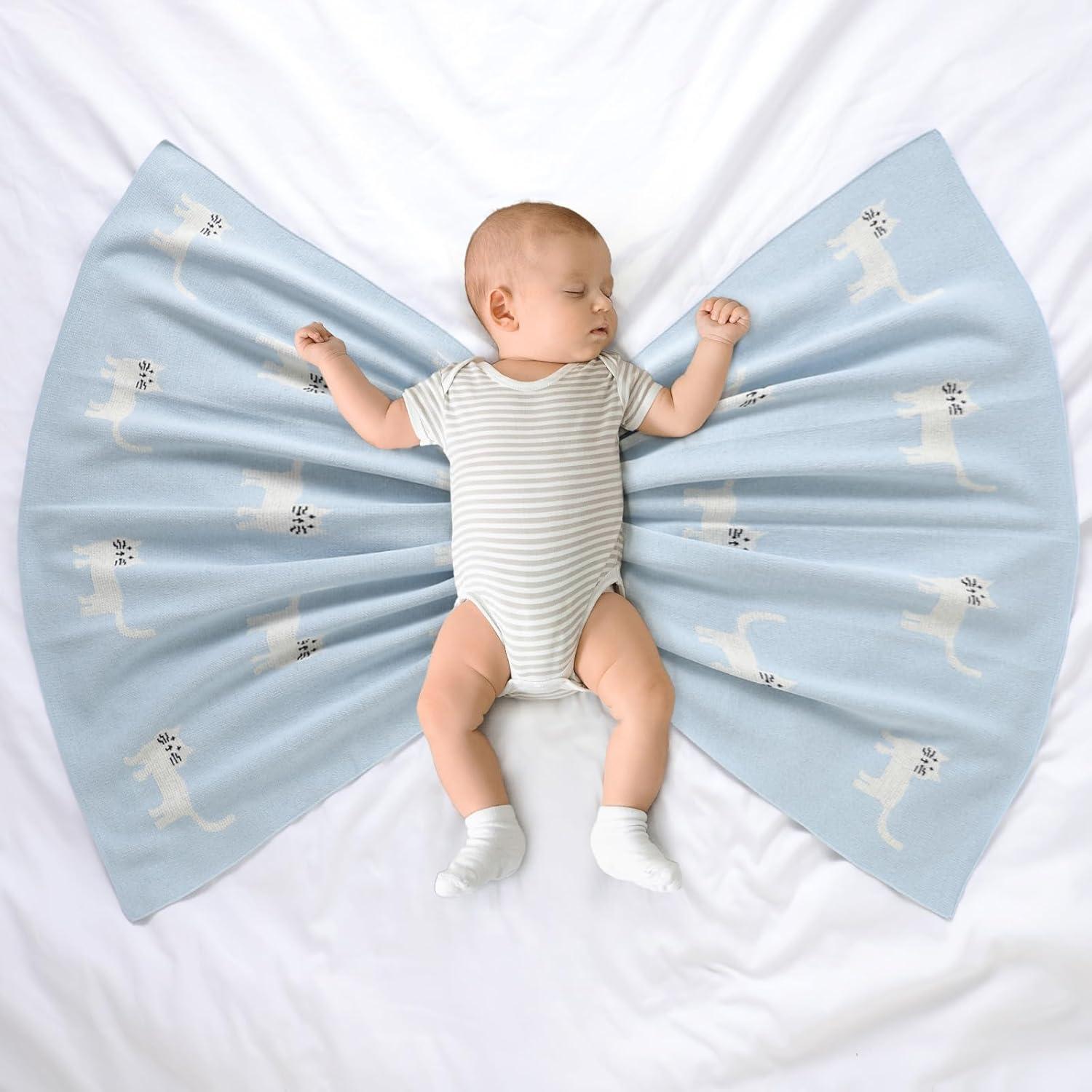 Manta de Bebé Hadetoto Algodón Tejida 101.6x76.2 cm Azul Aqua