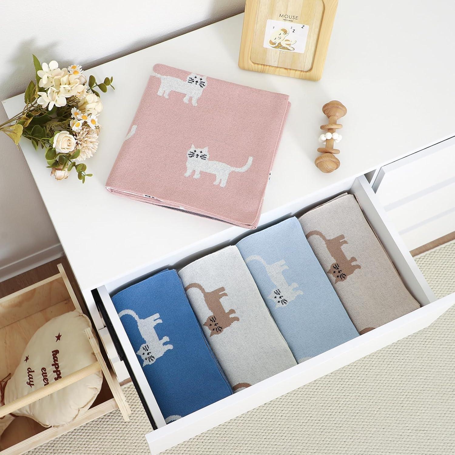 Manta de Bebé Hadetoto Algodón Tejida 101.6x76.2 cm Azul Aqua