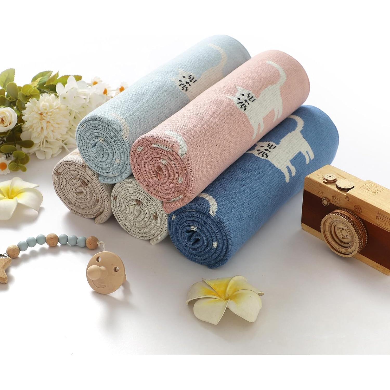 Manta de Bebé Hadetoto Algodón Tejida 101.6x76.2 cm Azul Aqua