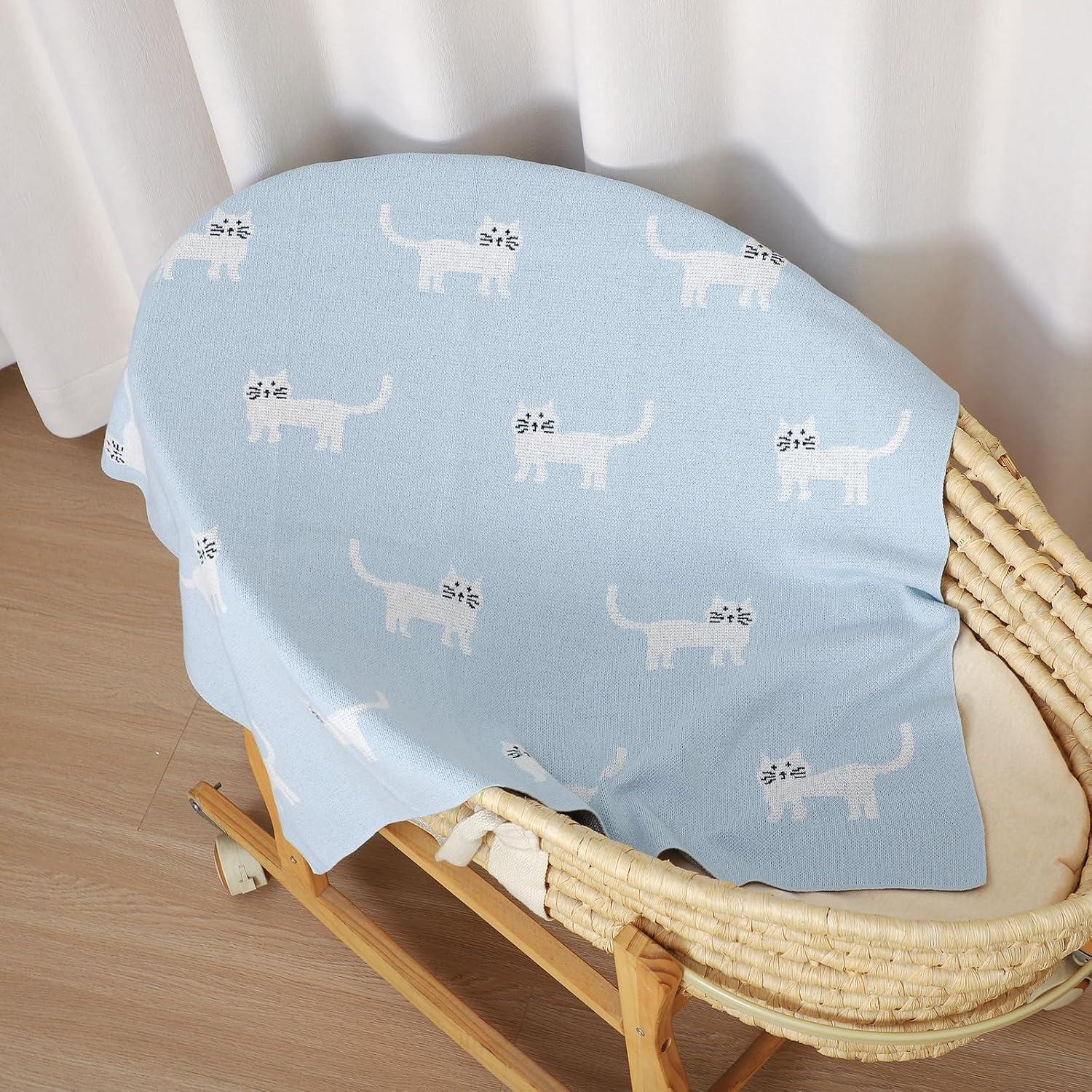 Manta de Bebé Hadetoto Algodón Tejida 101.6x76.2 cm Azul Aqua