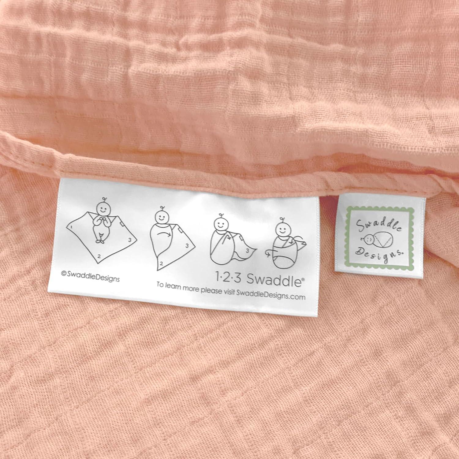 Manta de Muselina de Algodón SwaddleDesigns 116x116 cm Melocotón